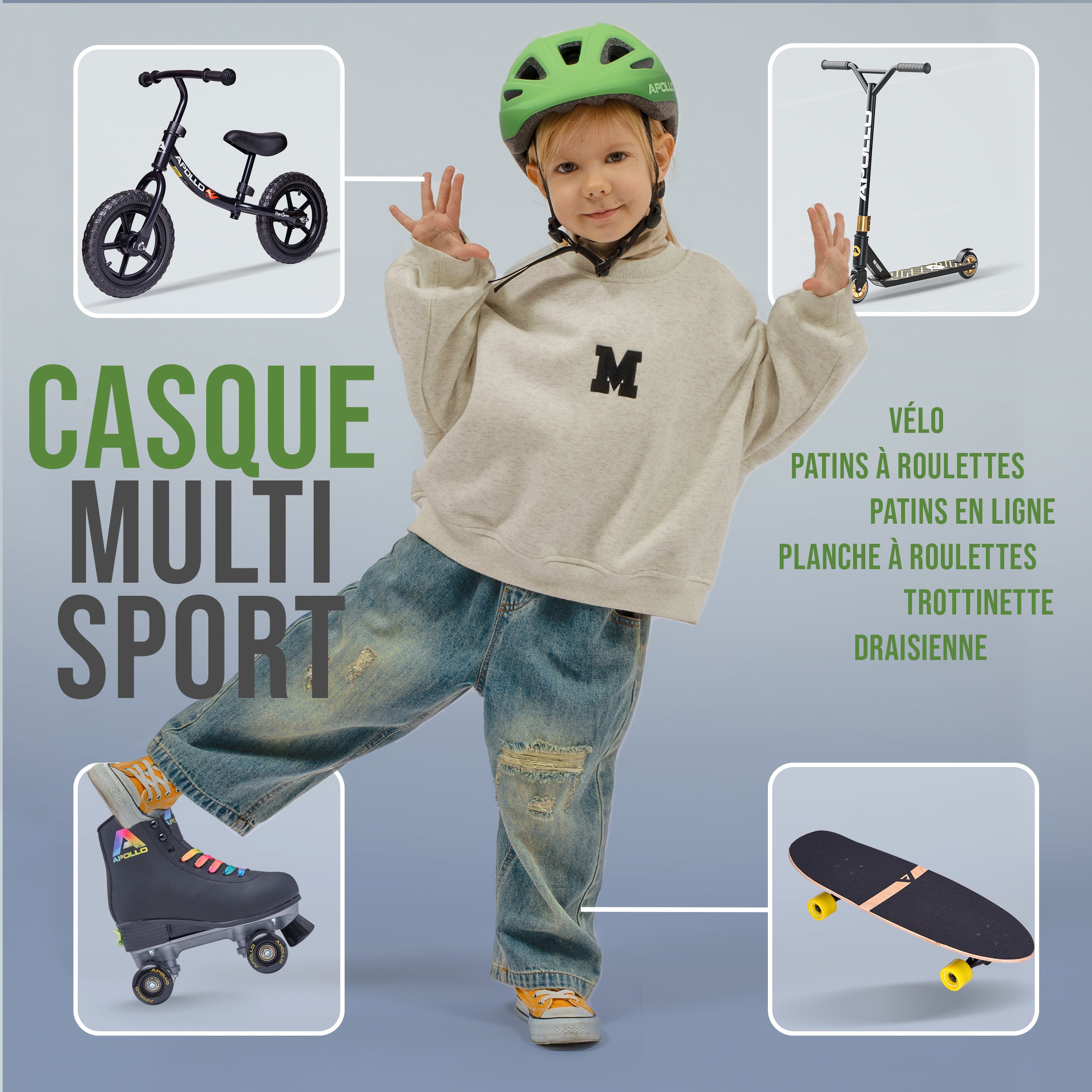 Apollo - APOLLO Casque Multisport pour Enfants et Adolescents - Green Fade