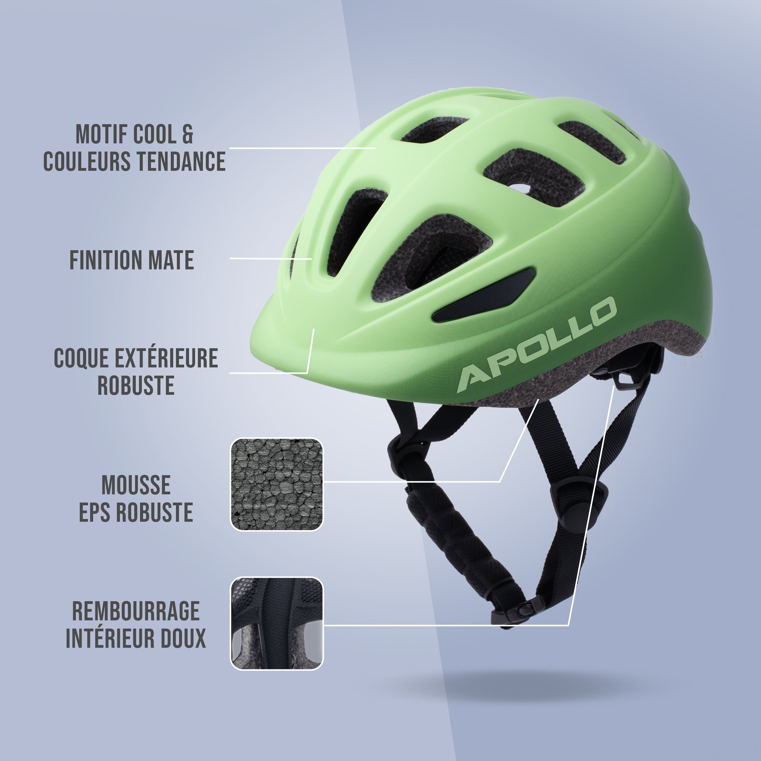 Apollo - APOLLO Casque Multisport pour Enfants et Adolescents - Green Fade