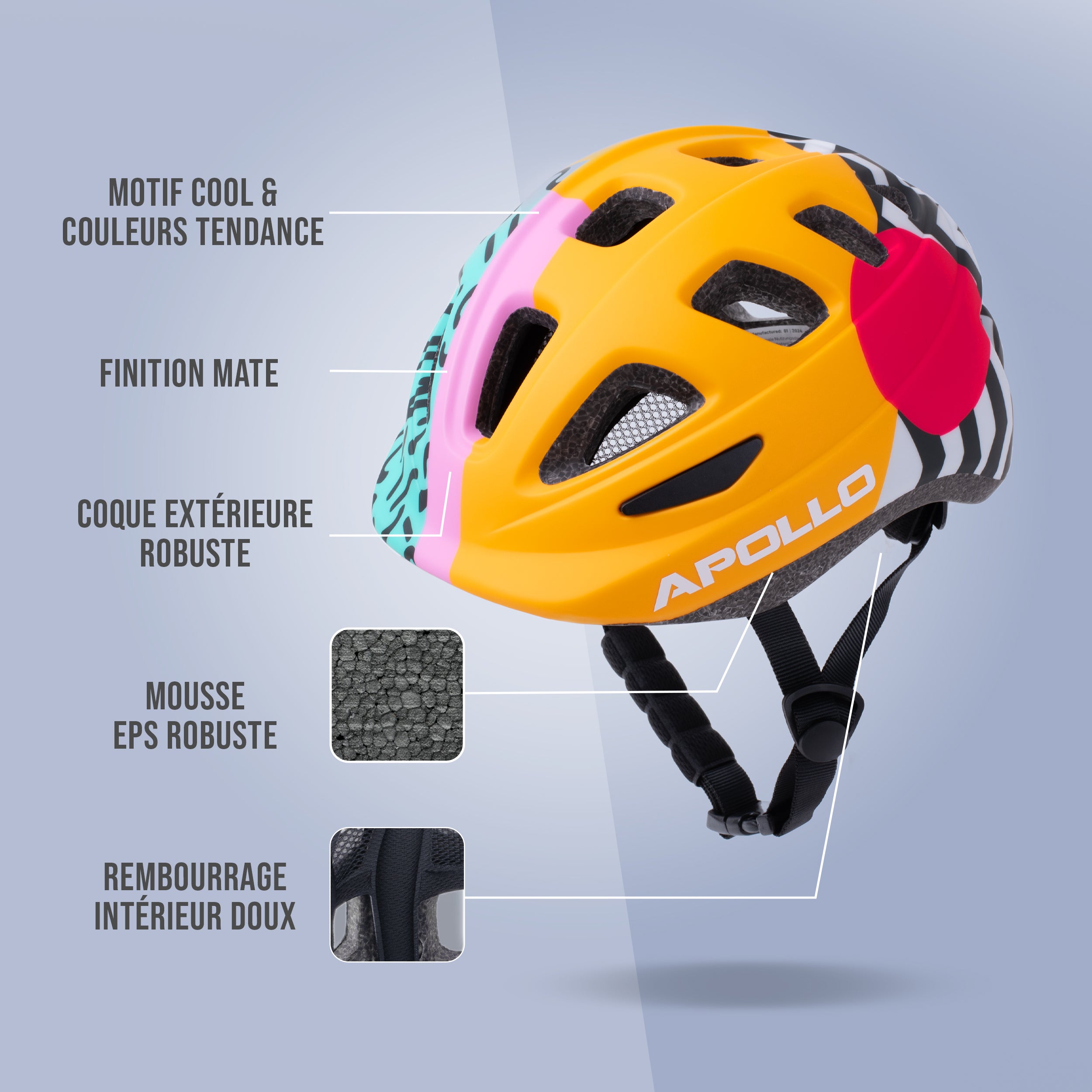 Apollo - APOLLO Casque Multisport pour Enfants et Adolescents - 90s Revival