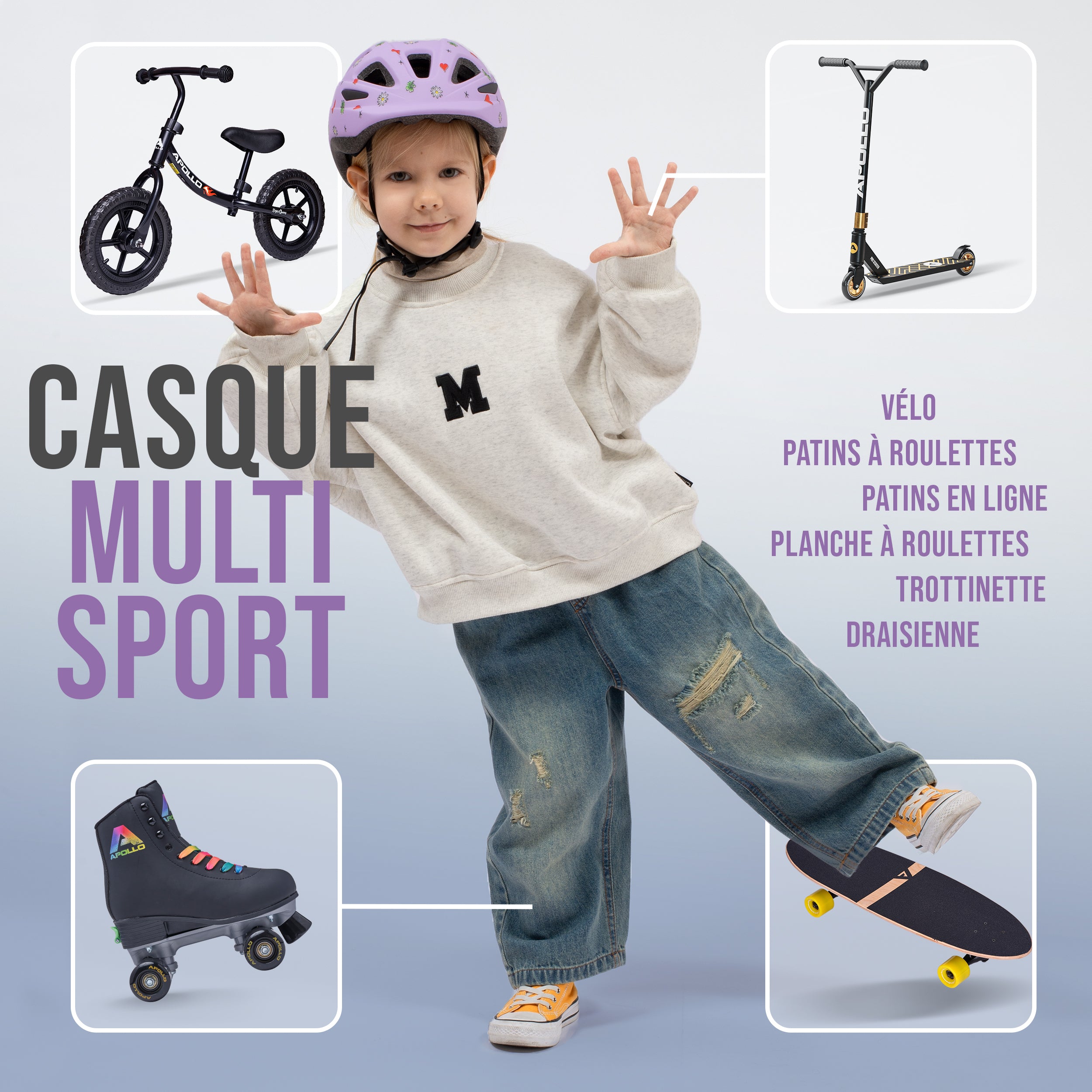 Apollo - APOLLO Casque Multisport pour Enfants et Adolescents - Flower Love