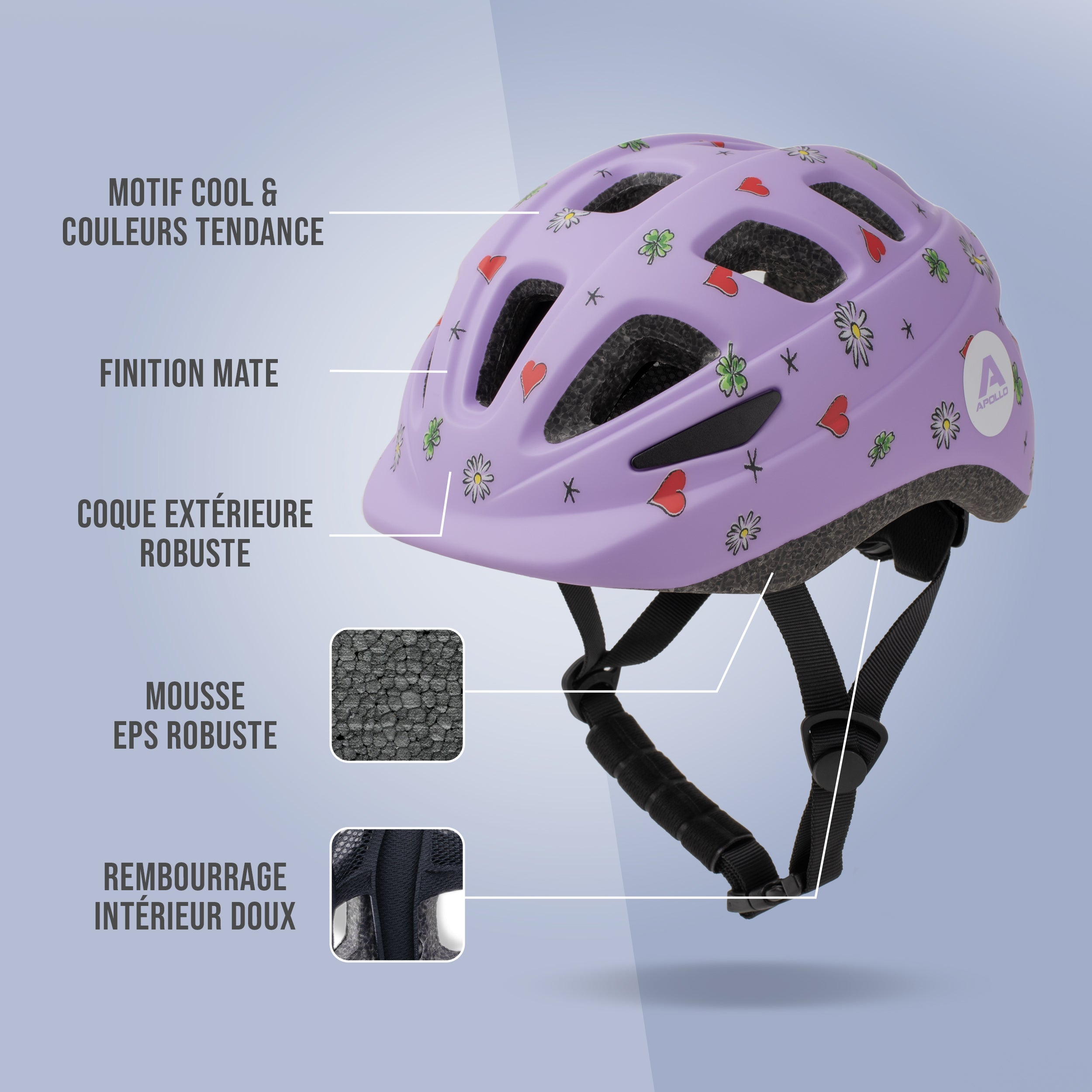 Apollo - APOLLO Casque Multisport pour Enfants et Adolescents - Flower Love