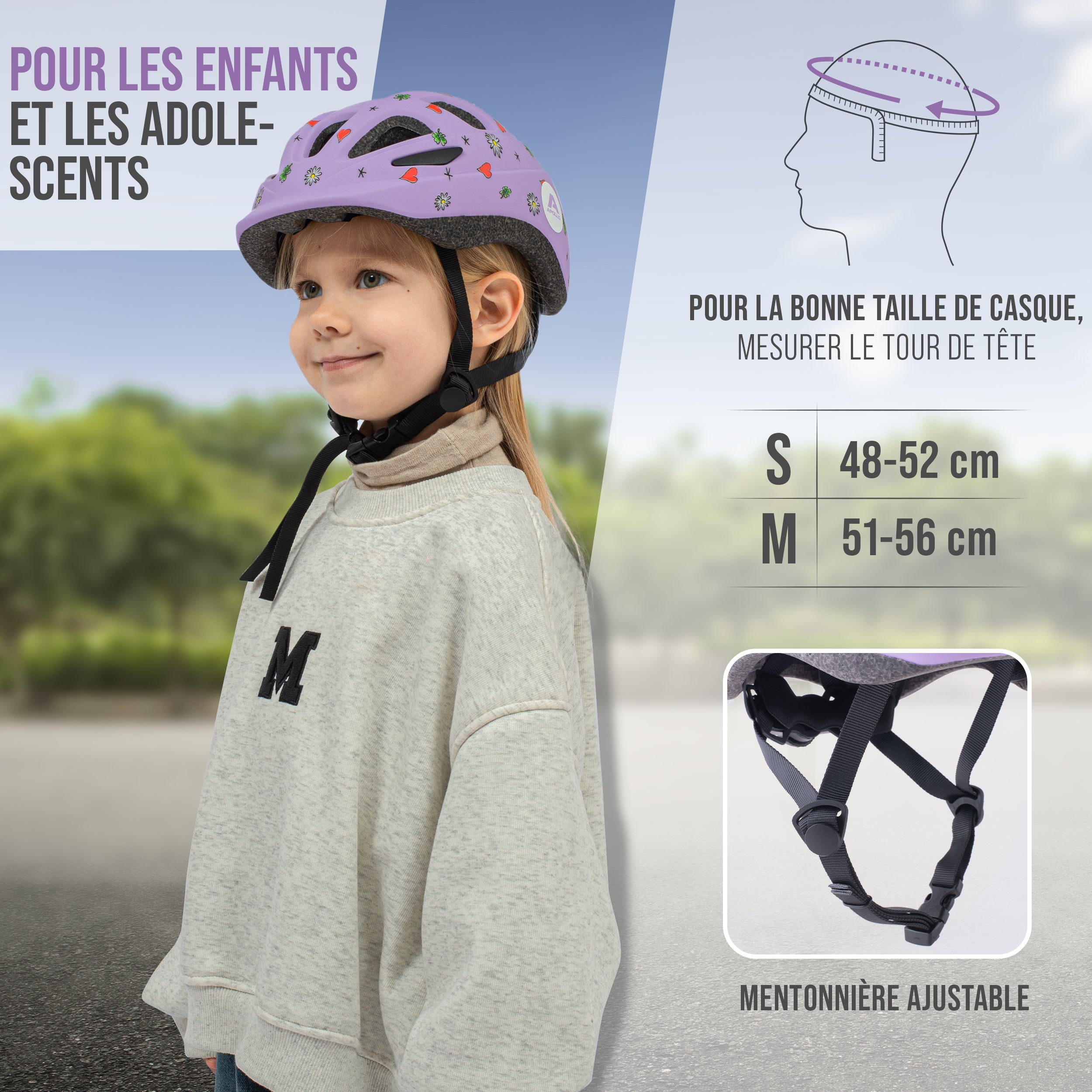 Apollo - APOLLO Casque Multisport pour Enfants et Adolescents - Flower Love