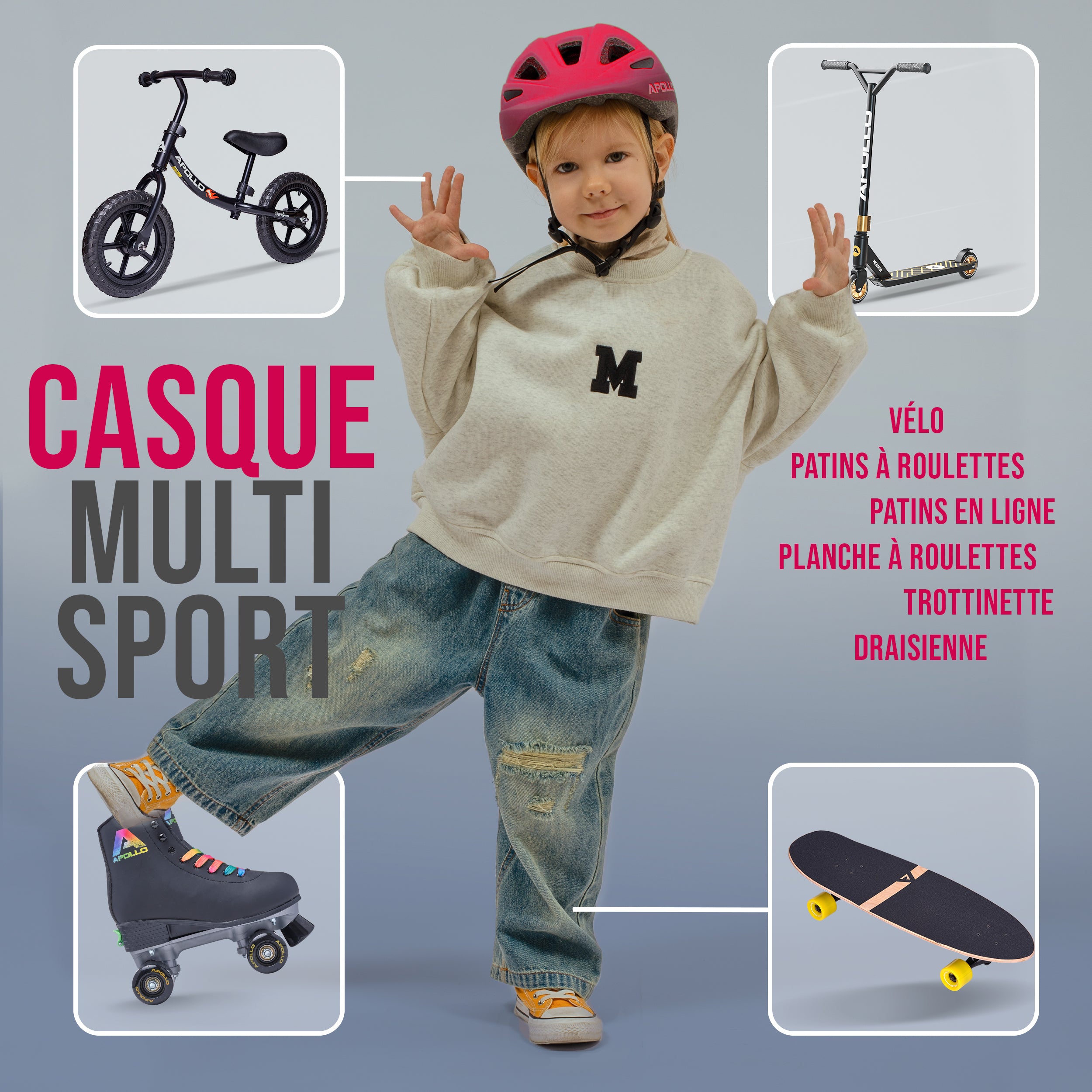 Apollo - APOLLO Casque Multisport pour Enfants et Adolescents - Red Fade