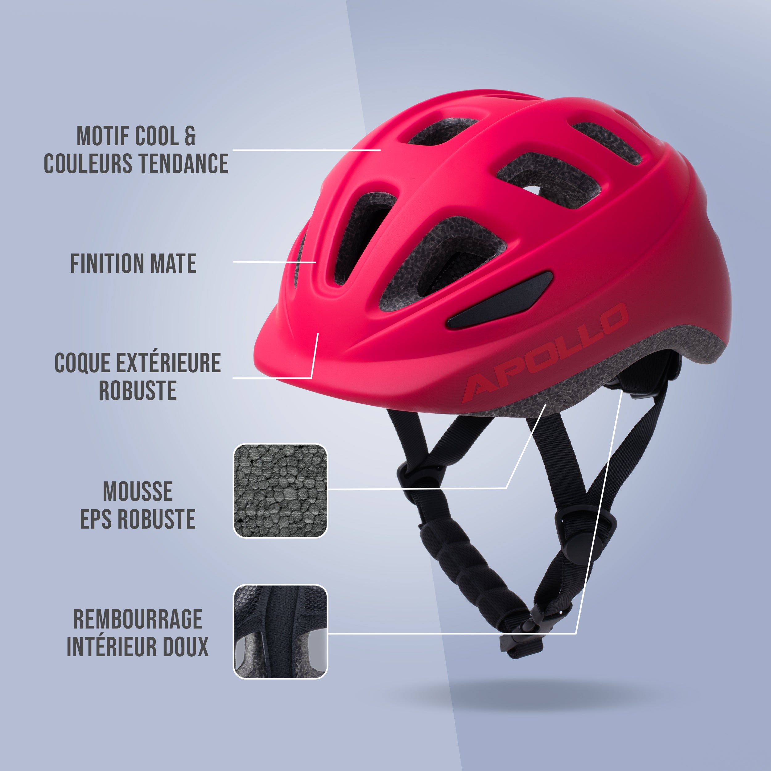Apollo - APOLLO Casque Multisport pour Enfants et Adolescents - Red Fade