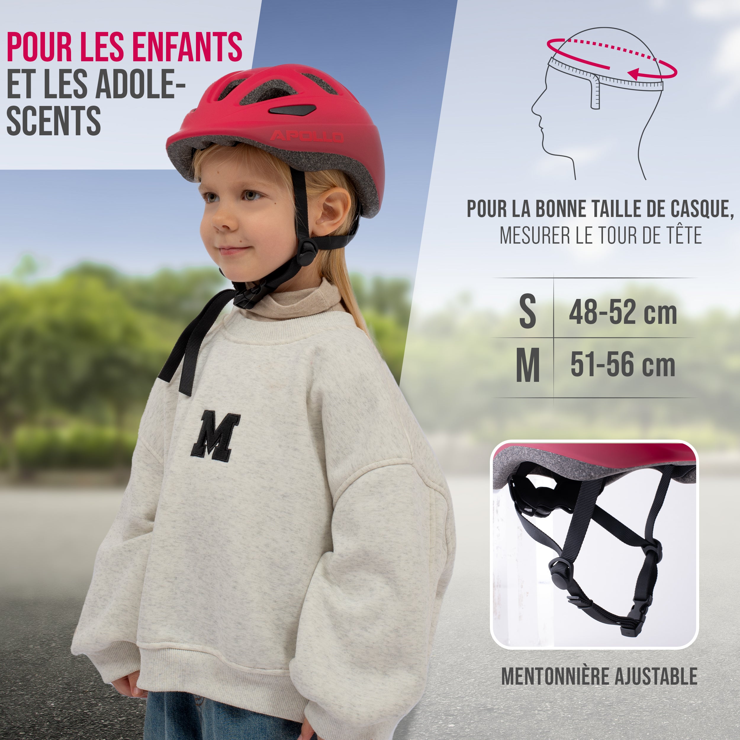 Apollo - APOLLO Casque Multisport pour Enfants et Adolescents - Red Fade