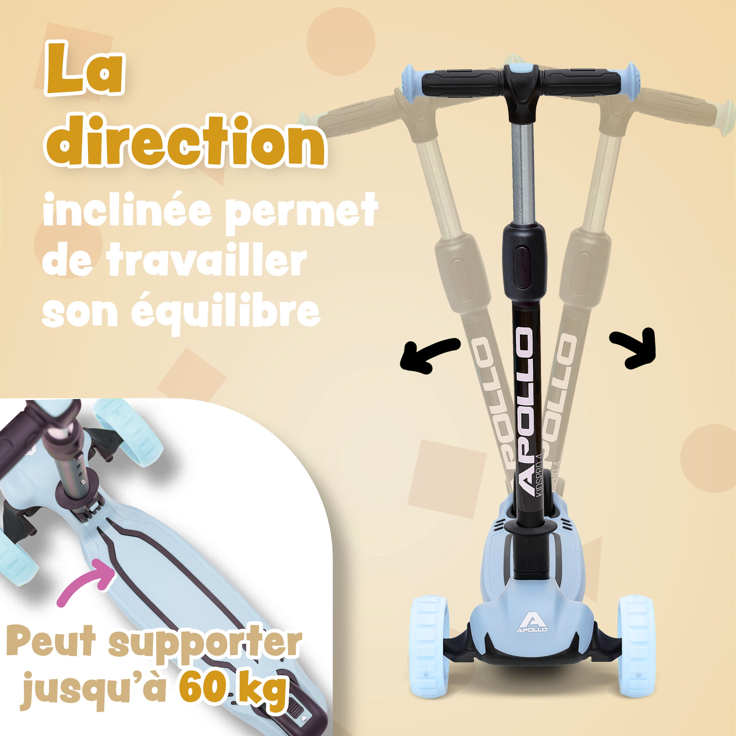 Apollo - Trottinette pour enfants “KidsPro4” trottinette à LED pliable - Blau