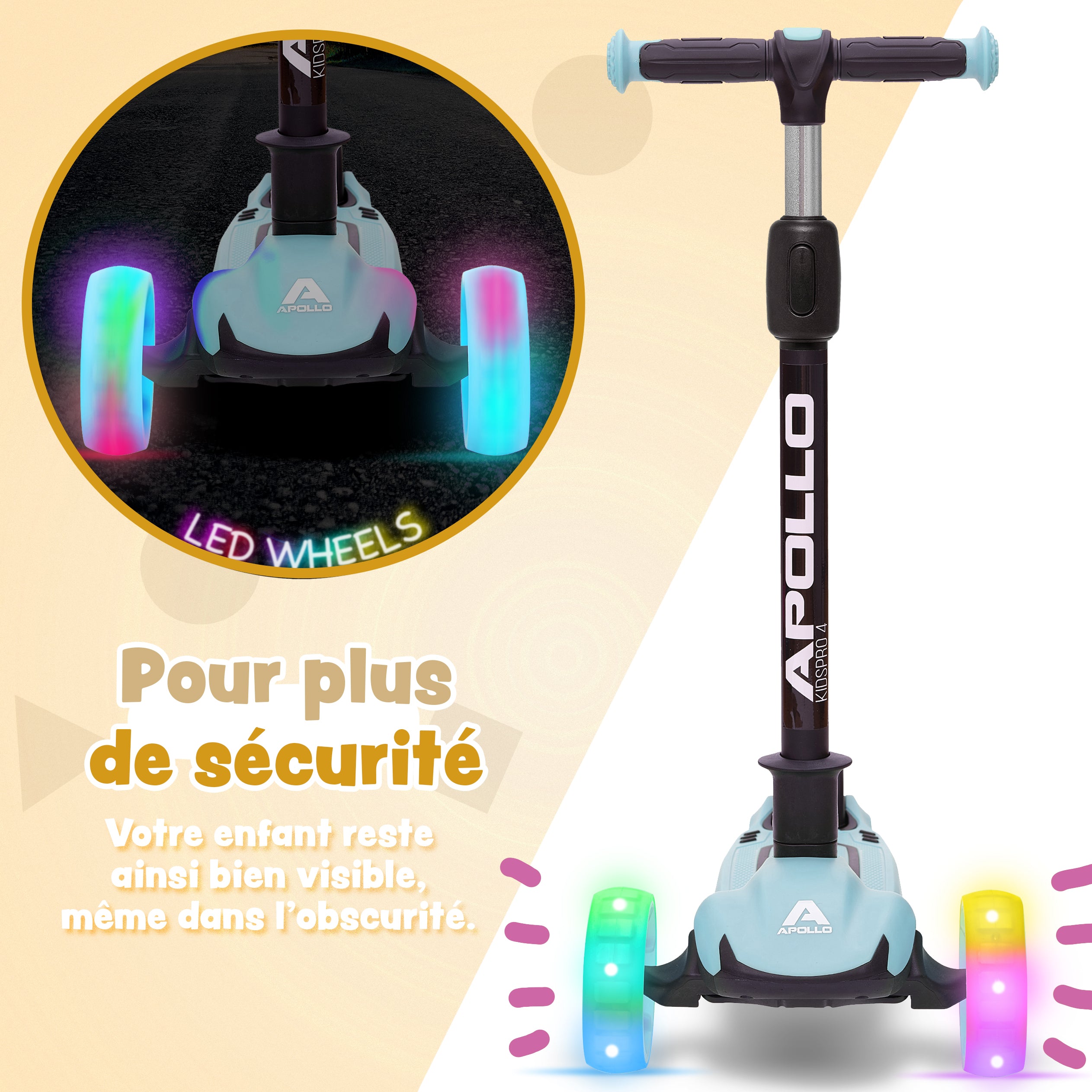 Apollo - Trottinette pour enfants “KidsPro4” trottinette à LED pliable - Blau