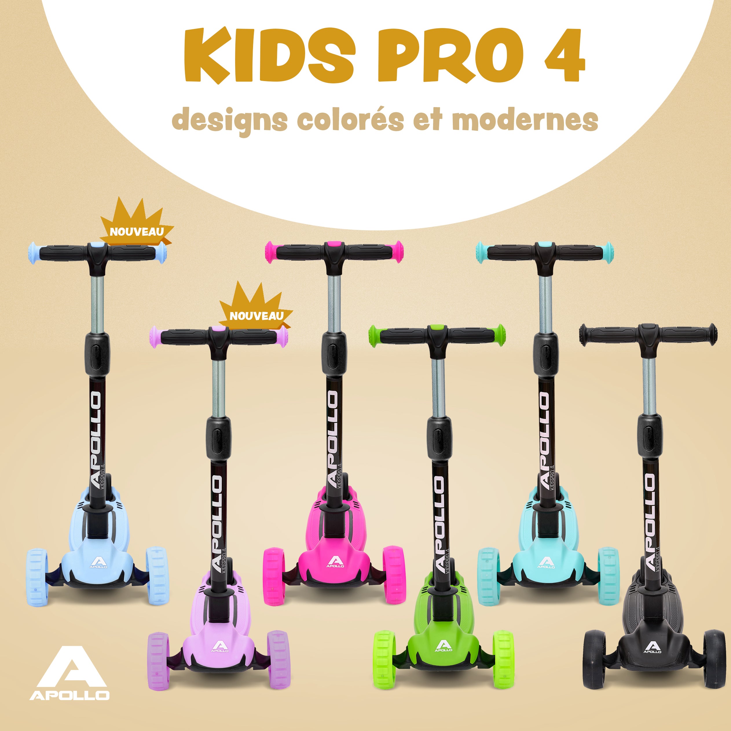 Apollo - Trottinette pour enfants “KidsPro4” trottinette à LED pliable - Blau