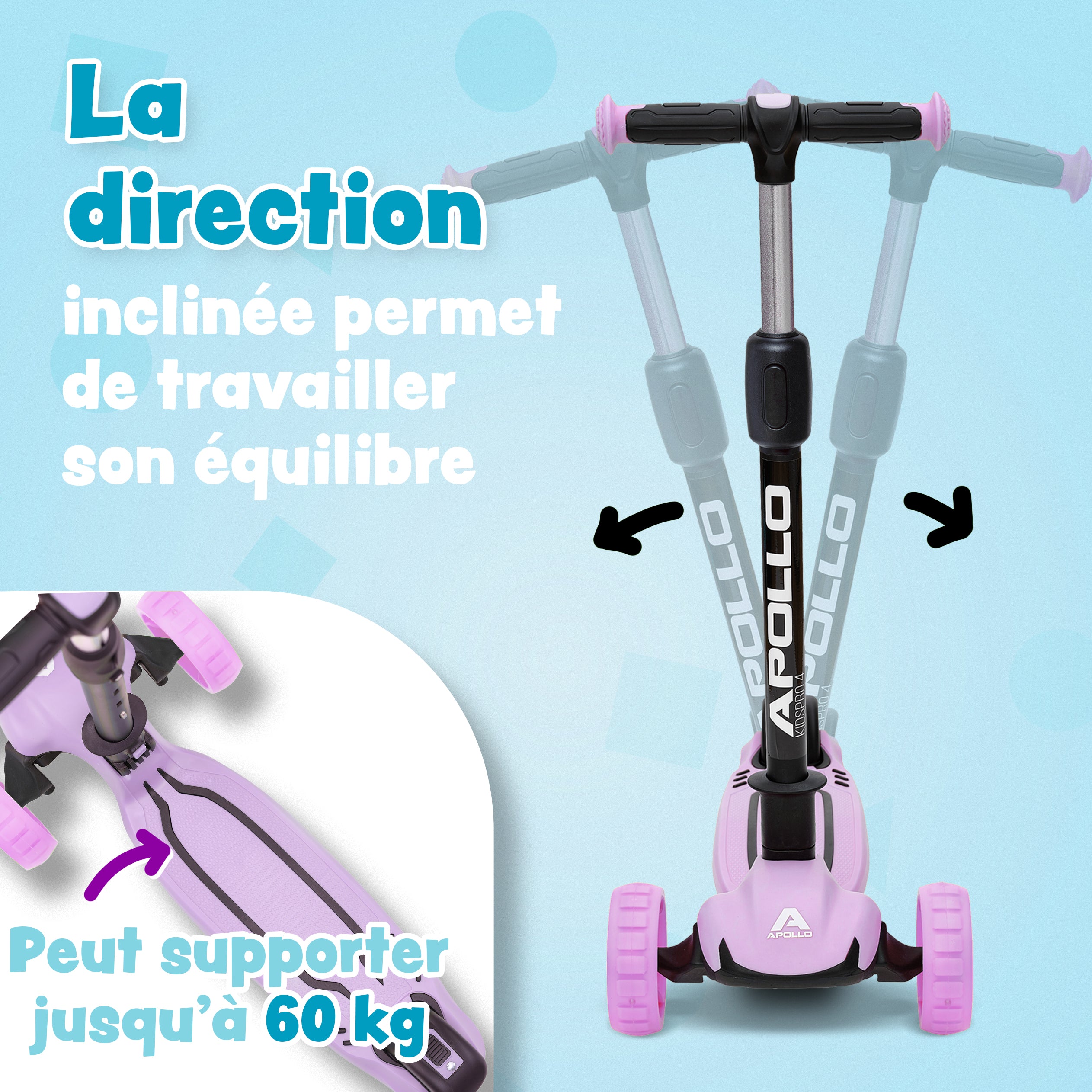 Apollo - Trottinette pour enfants “KidsPro4” trottinette à LED pliable - Violet