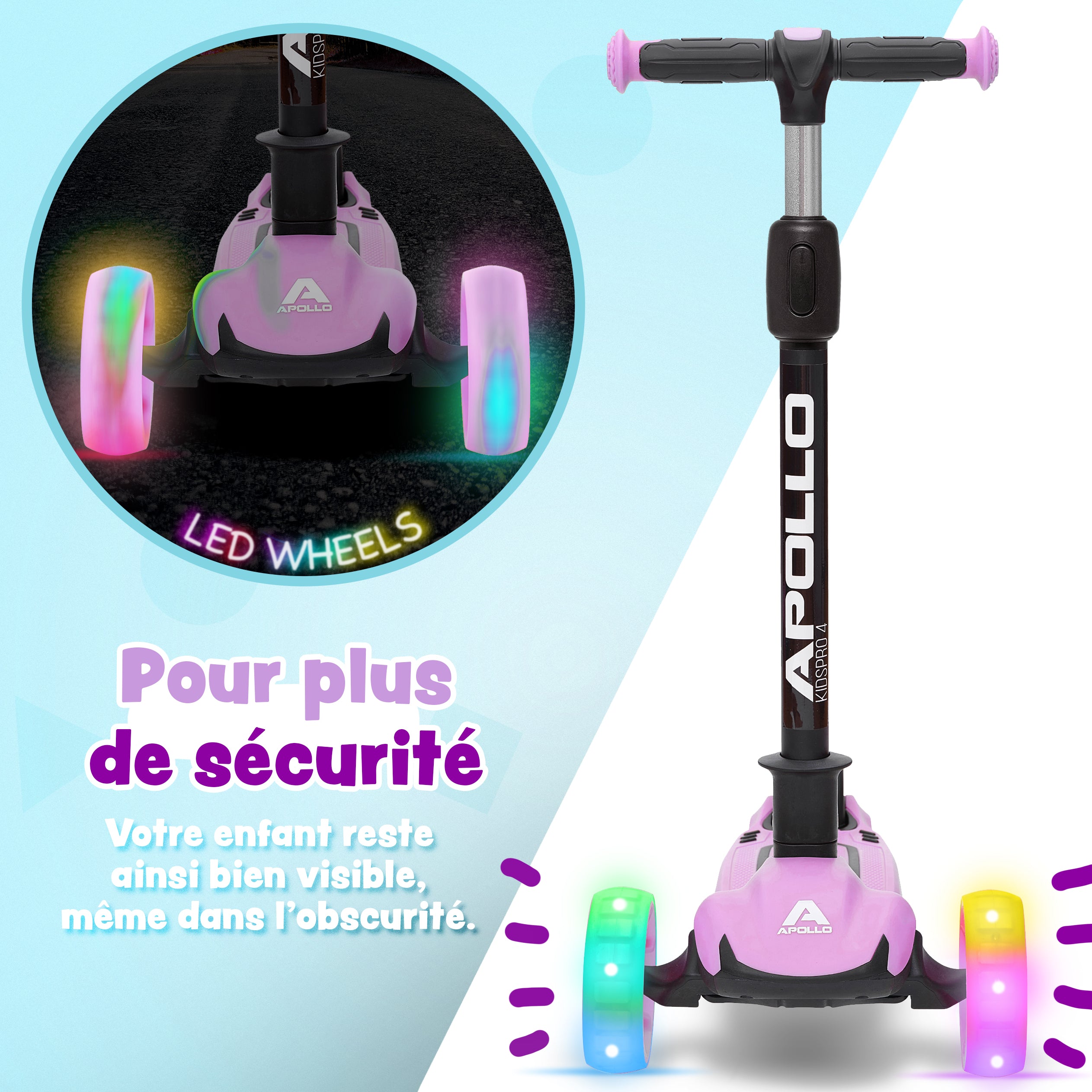 Apollo - Trottinette pour enfants “KidsPro4” trottinette à LED pliable - Violet