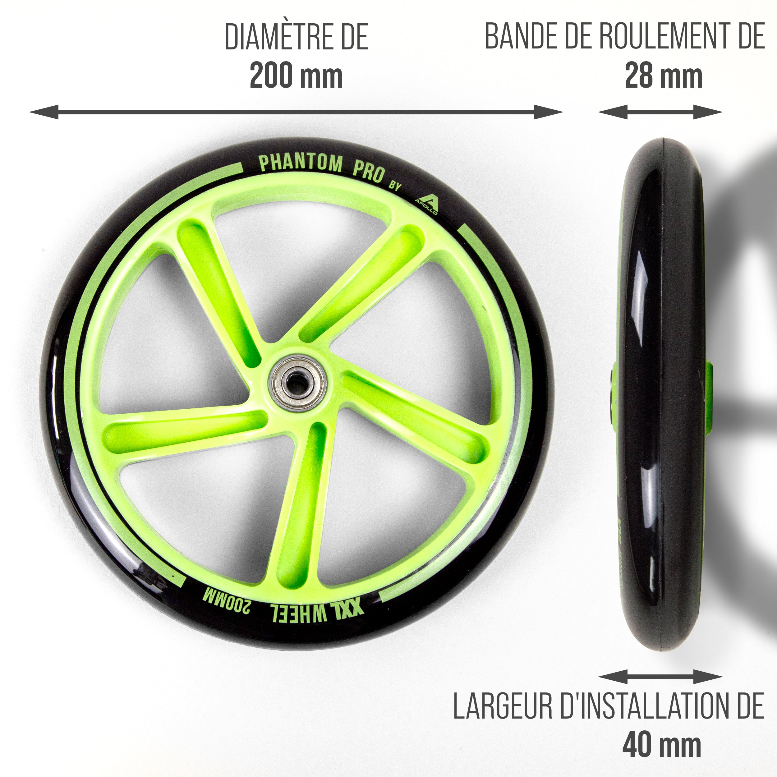 Apollo - 200 MM JEU DE ROUES DE RECHANGE POUR TROTTINETTE DE VILLE - PHANTOM / SPECTRE - Grün Schwarz