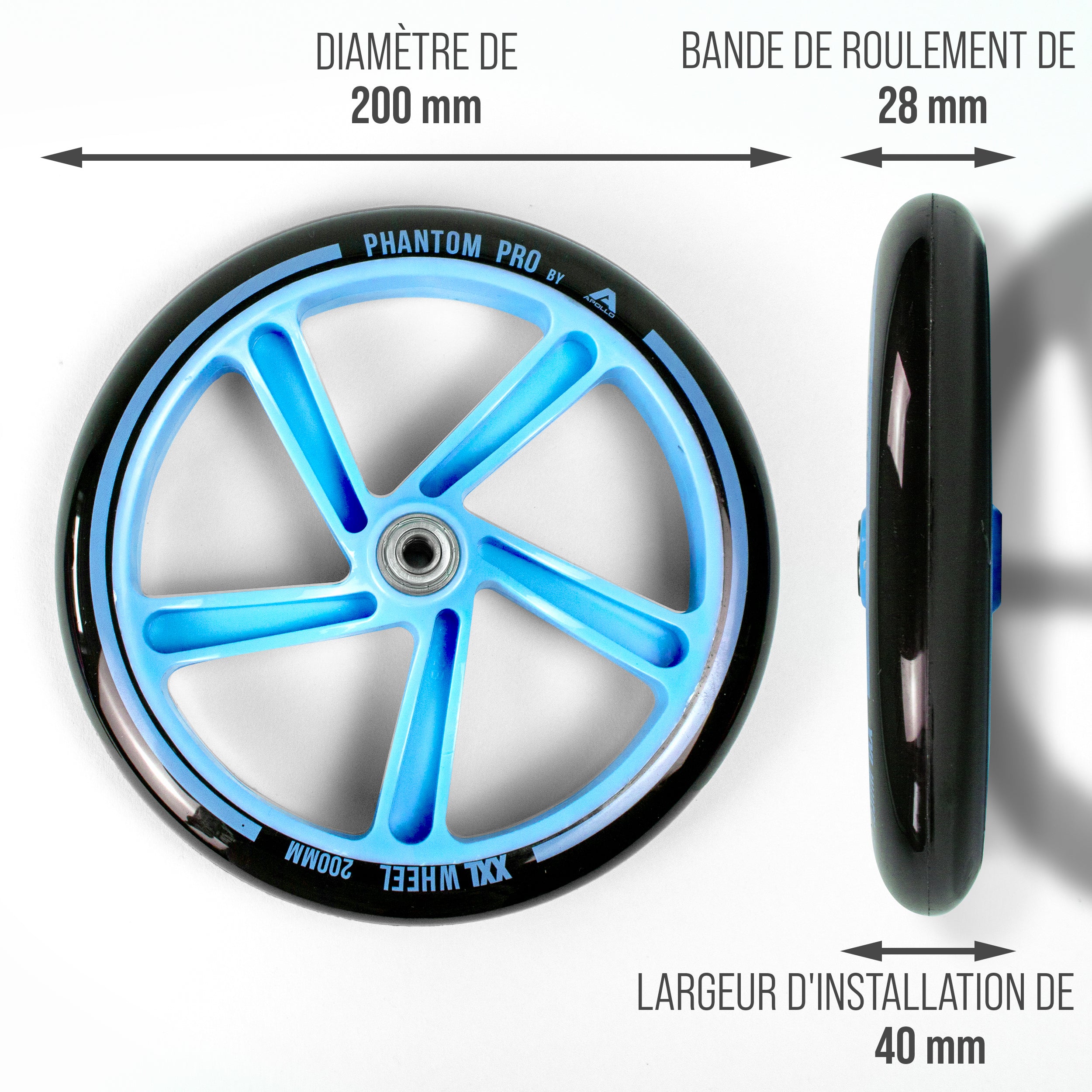 Apollo - 200 MM JEU DE ROUES DE RECHANGE POUR TROTTINETTE DE VILLE - PHANTOM / SPECTRE - Blau Schwarz