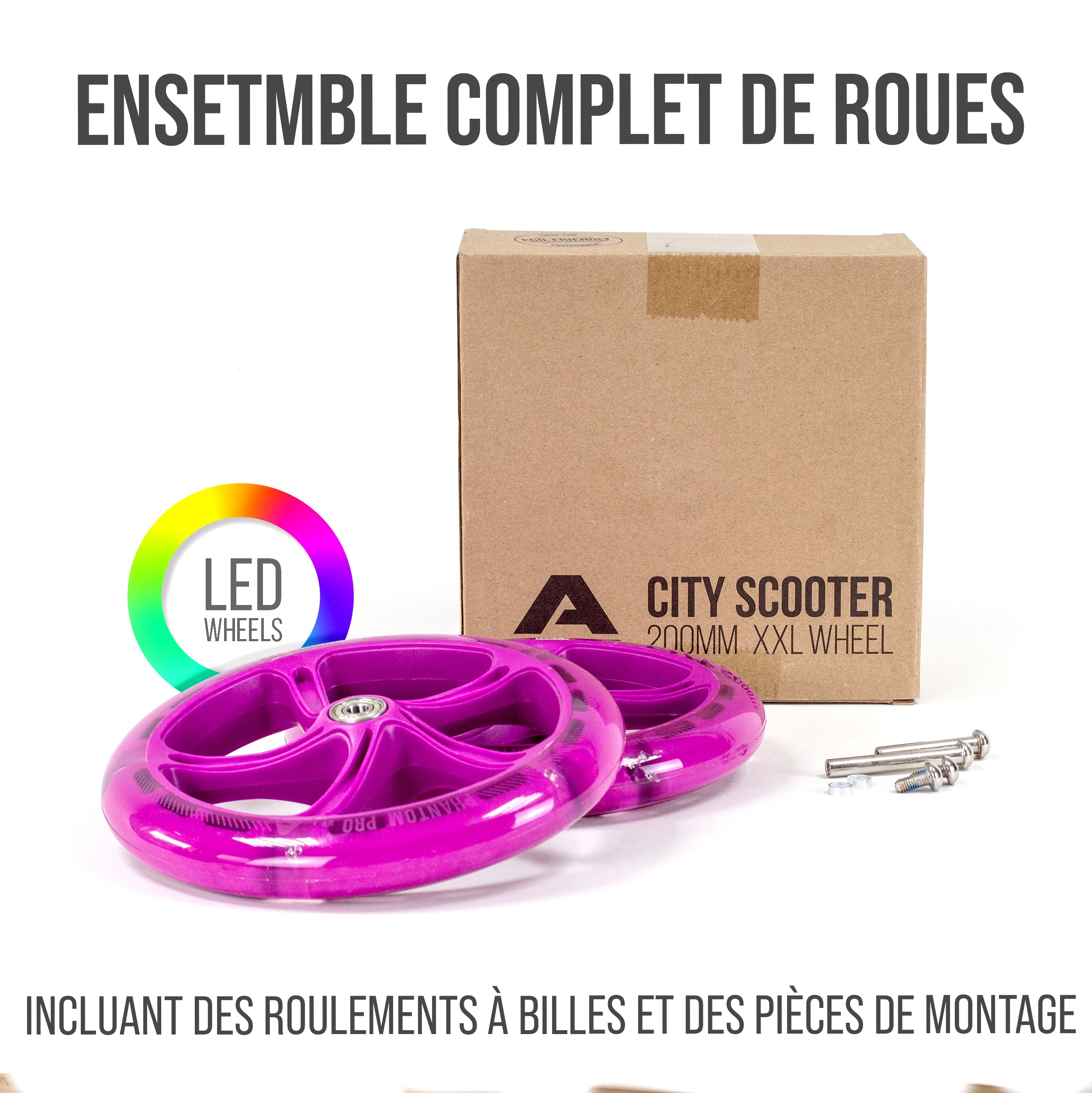 Apollo - 200 MM JEU DE ROUES DE RECHANGE POUR TROTTINETTE DE VILLE - PHANTOM / SPECTRE - LED Pink Transparent