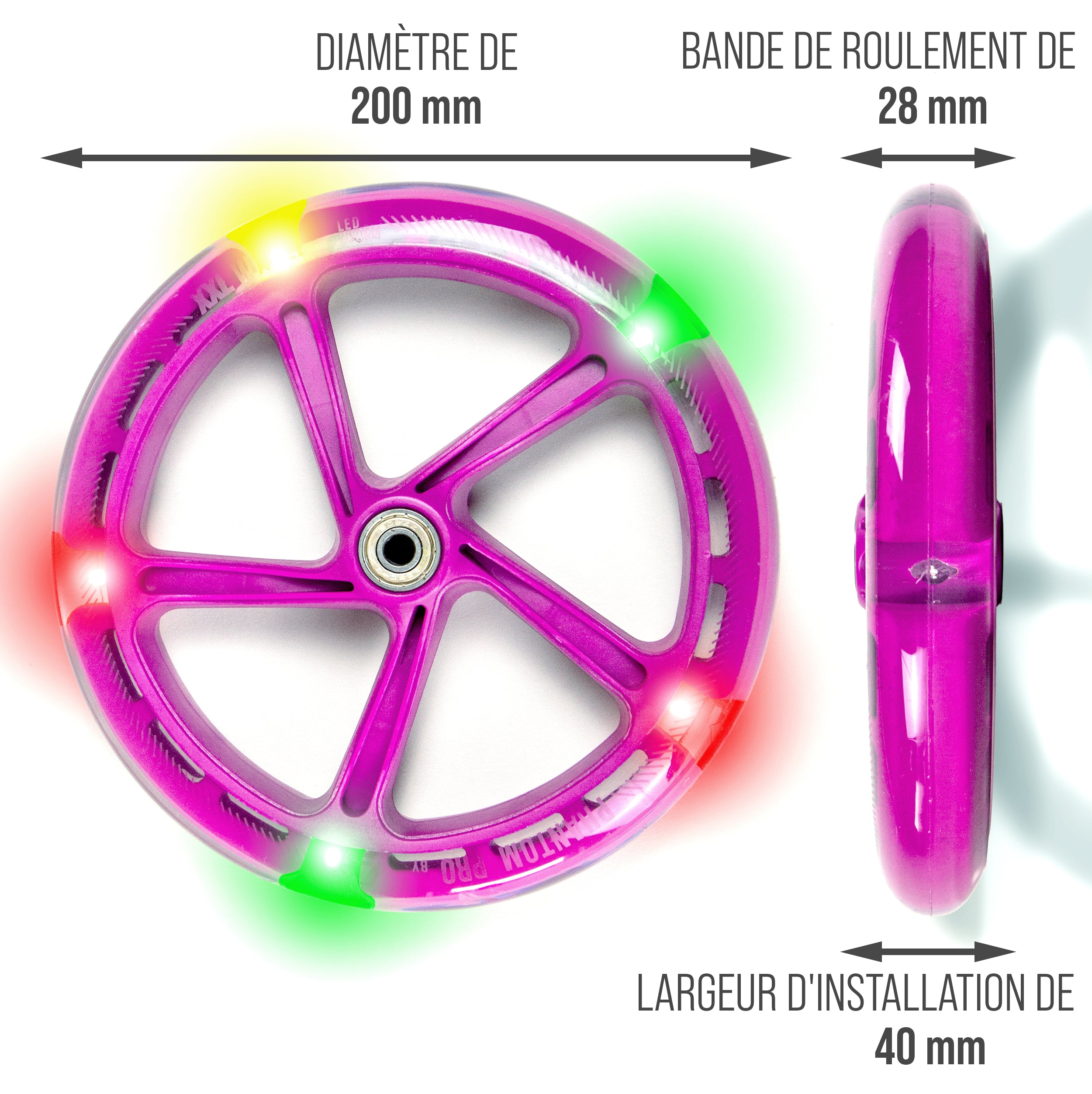 Apollo - 200 MM JEU DE ROUES DE RECHANGE POUR TROTTINETTE DE VILLE - PHANTOM / SPECTRE - LED Pink Transparent