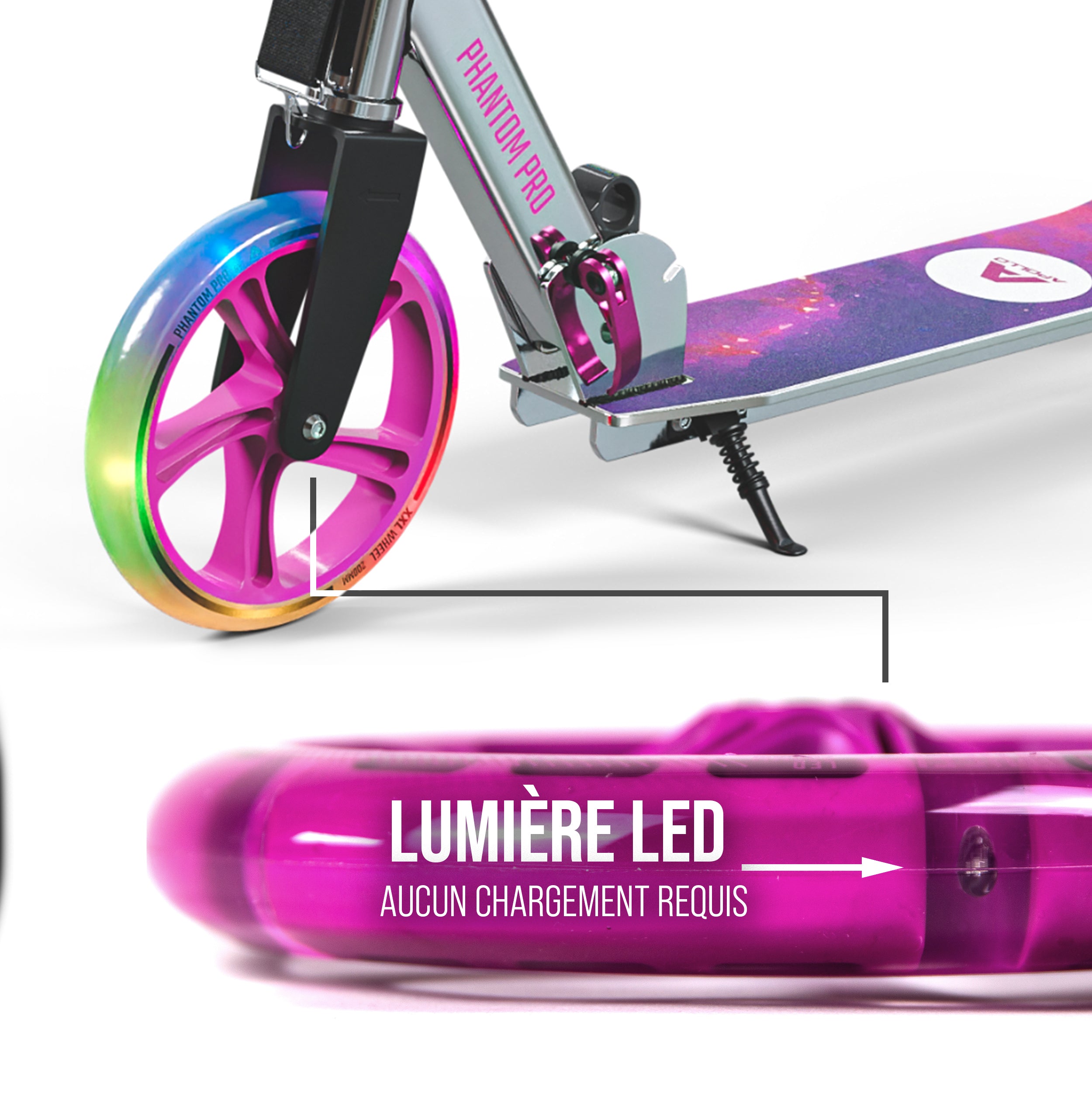 Apollo - 200 MM JEU DE ROUES DE RECHANGE POUR TROTTINETTE DE VILLE - PHANTOM / SPECTRE - LED Pink Transparent