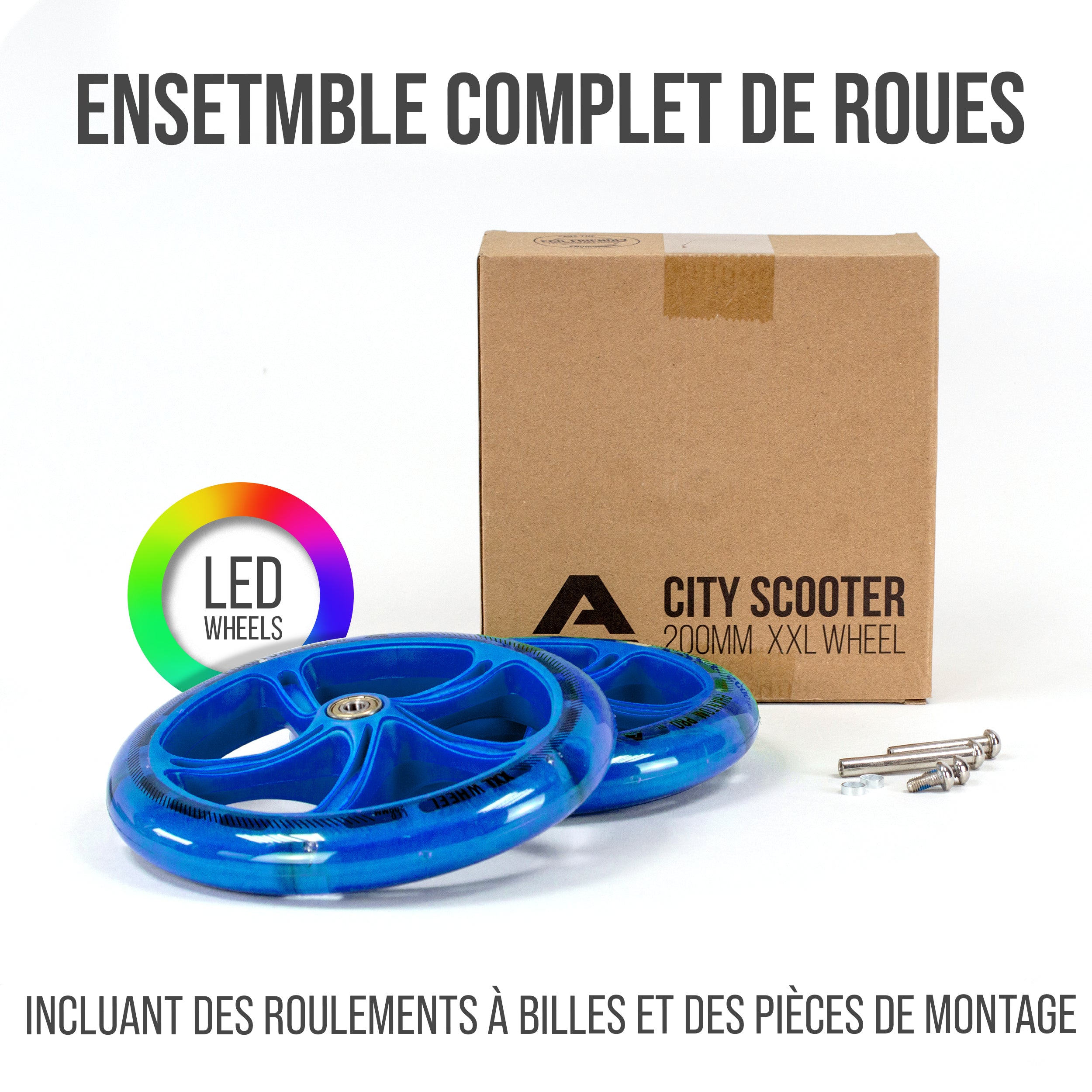 Apollo - 200 MM JEU DE ROUES DE RECHANGE POUR TROTTINETTE DE VILLE - PHANTOM / SPECTRE - LED Blau Transparent