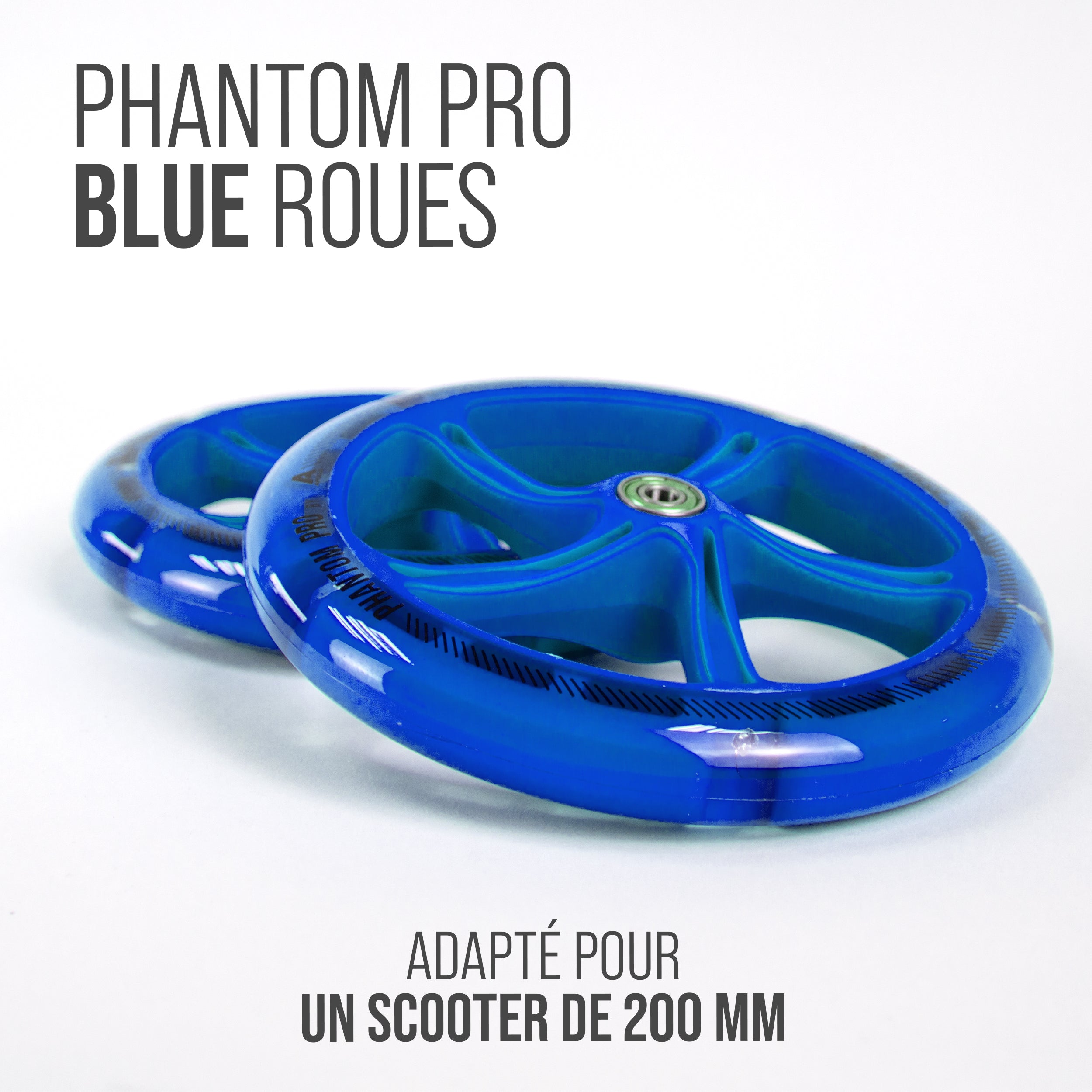 Apollo - 200 MM JEU DE ROUES DE RECHANGE POUR TROTTINETTE DE VILLE - PHANTOM / SPECTRE - LED Blau Transparent