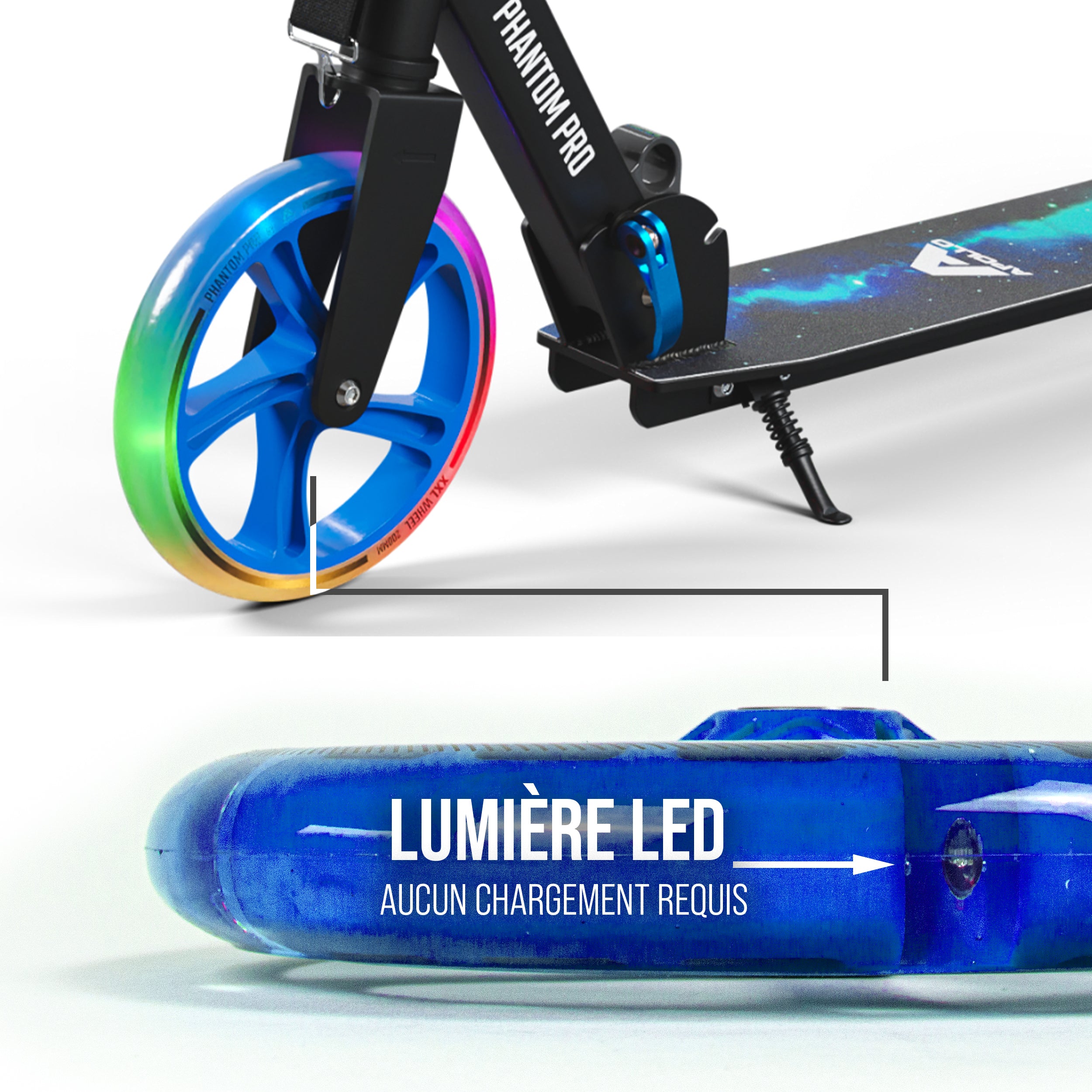 Apollo - 200 MM JEU DE ROUES DE RECHANGE POUR TROTTINETTE DE VILLE - PHANTOM / SPECTRE - LED Blau Transparent