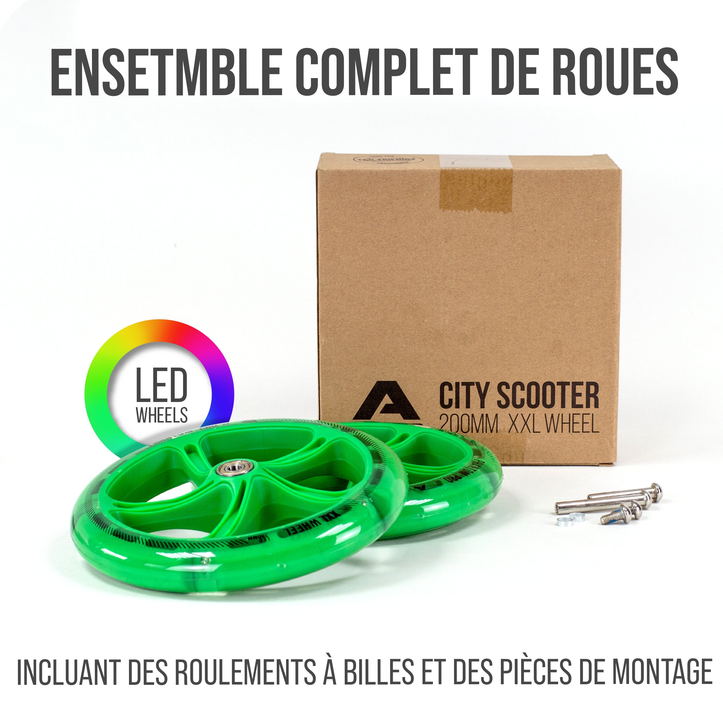 Apollo - 200 MM JEU DE ROUES DE RECHANGE POUR TROTTINETTE DE VILLE - PHANTOM / SPECTRE - LED Grün Transparent