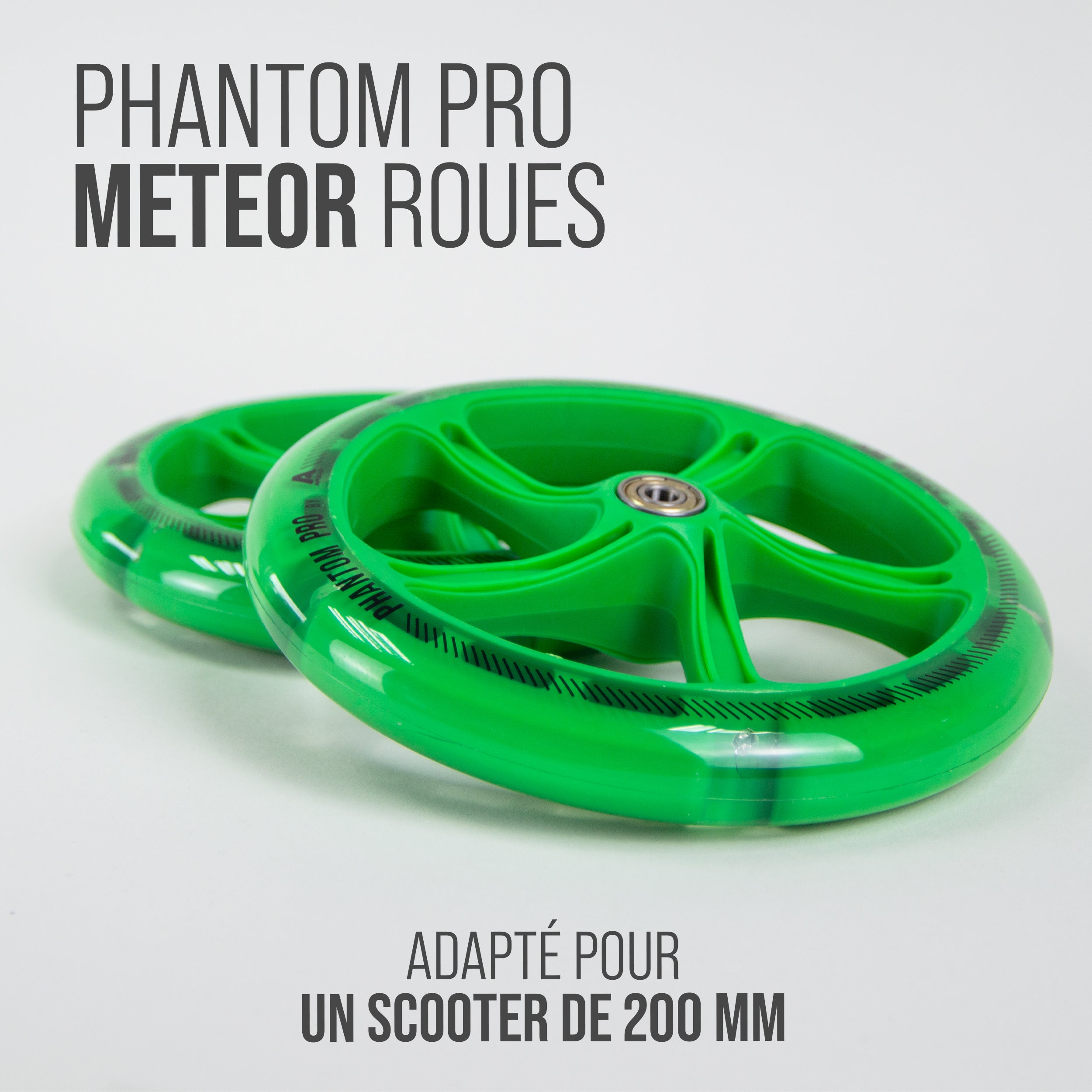 Apollo - 200 MM JEU DE ROUES DE RECHANGE POUR TROTTINETTE DE VILLE - PHANTOM / SPECTRE - LED Grün Transparent