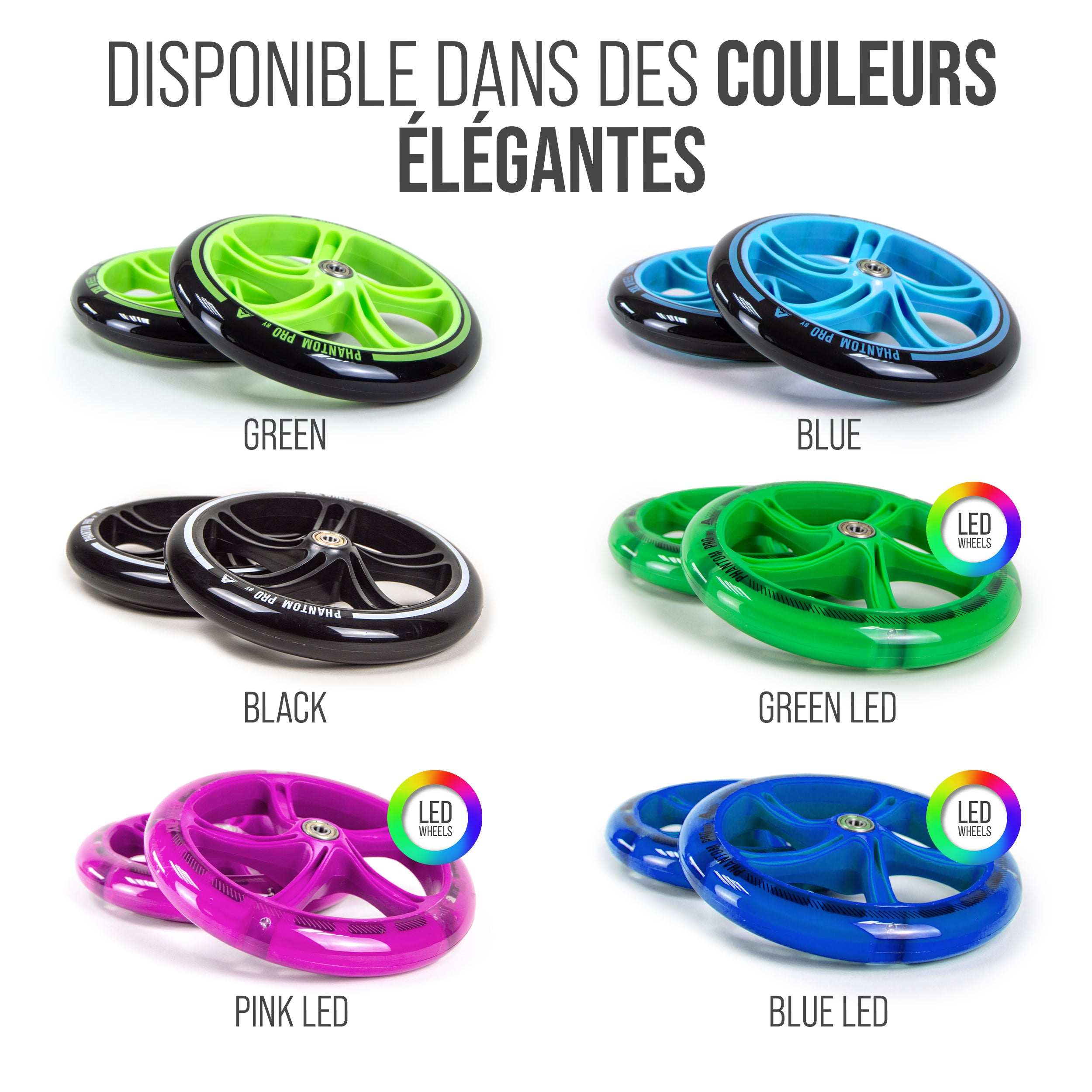 Apollo - 200 MM JEU DE ROUES DE RECHANGE POUR TROTTINETTE DE VILLE - PHANTOM / SPECTRE - LED Grün Transparent