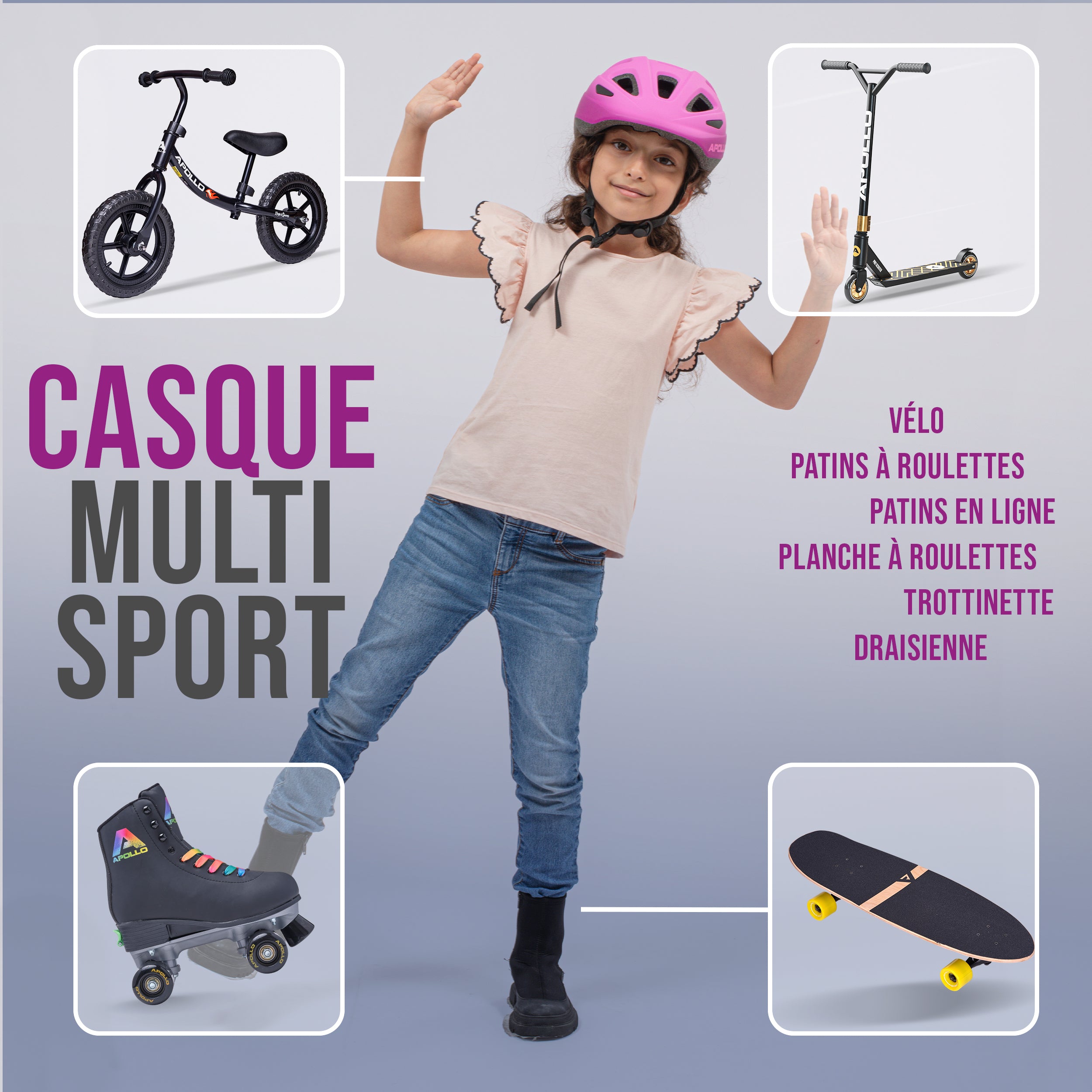 Apollo - APOLLO Casque Multisport pour Enfants et Adolescents - Pink Fade