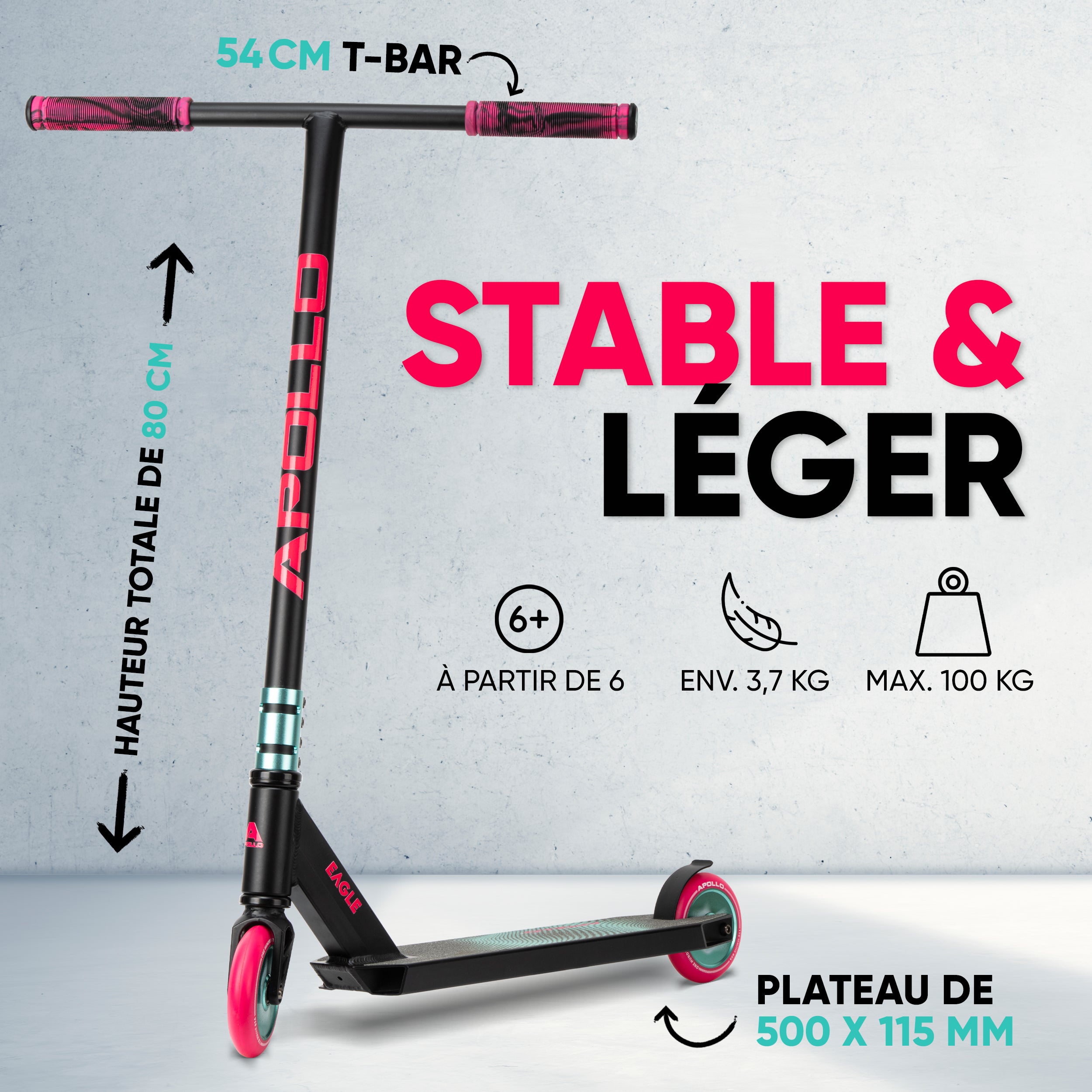 Apollo - Trottinette freestyle Apollo "Eagle" - Noir Menthe Rose