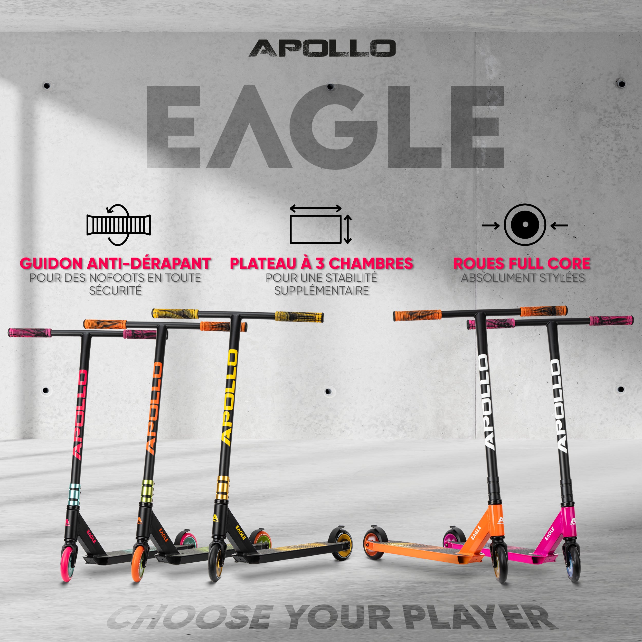 Apollo - Trottinette freestyle Apollo "Eagle" - Noir Menthe Rose