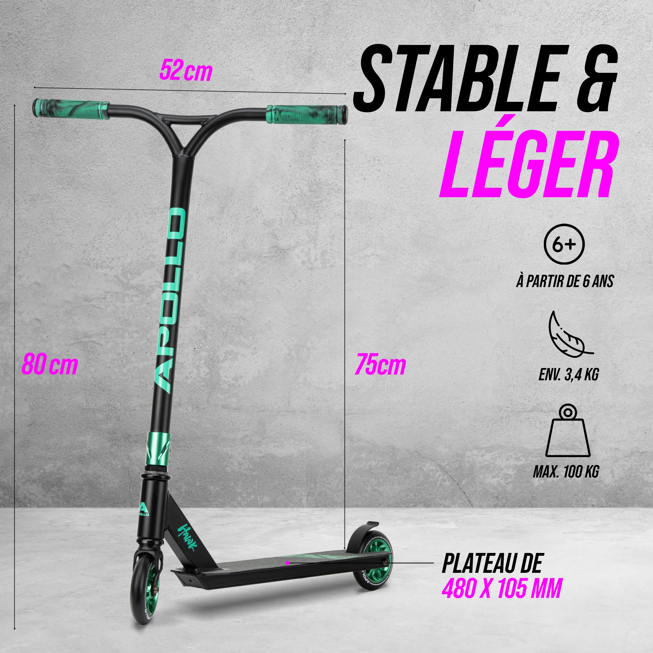 Apollo - Apollo Trottinette de Stunt "Hawk" - Black Ocean