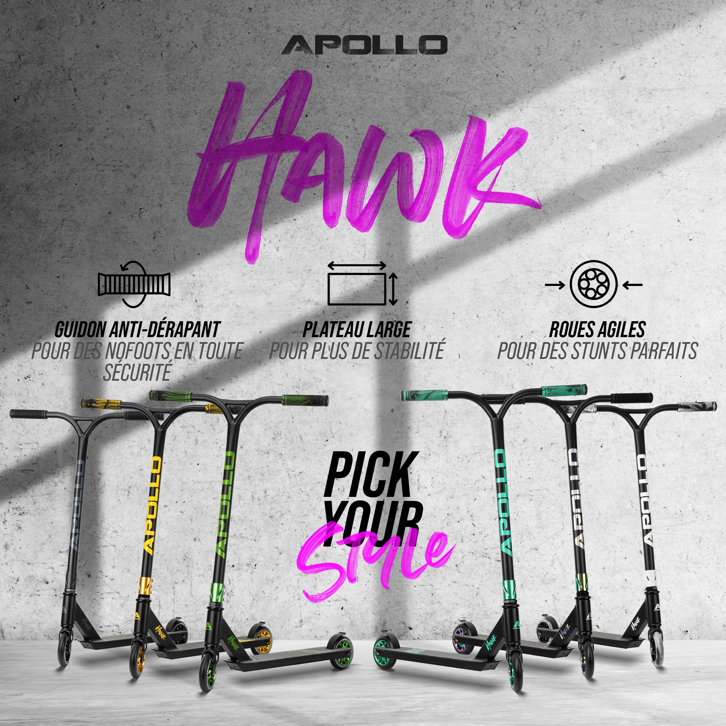 Apollo - Apollo Trottinette de Stunt "Hawk" - Black Ocean