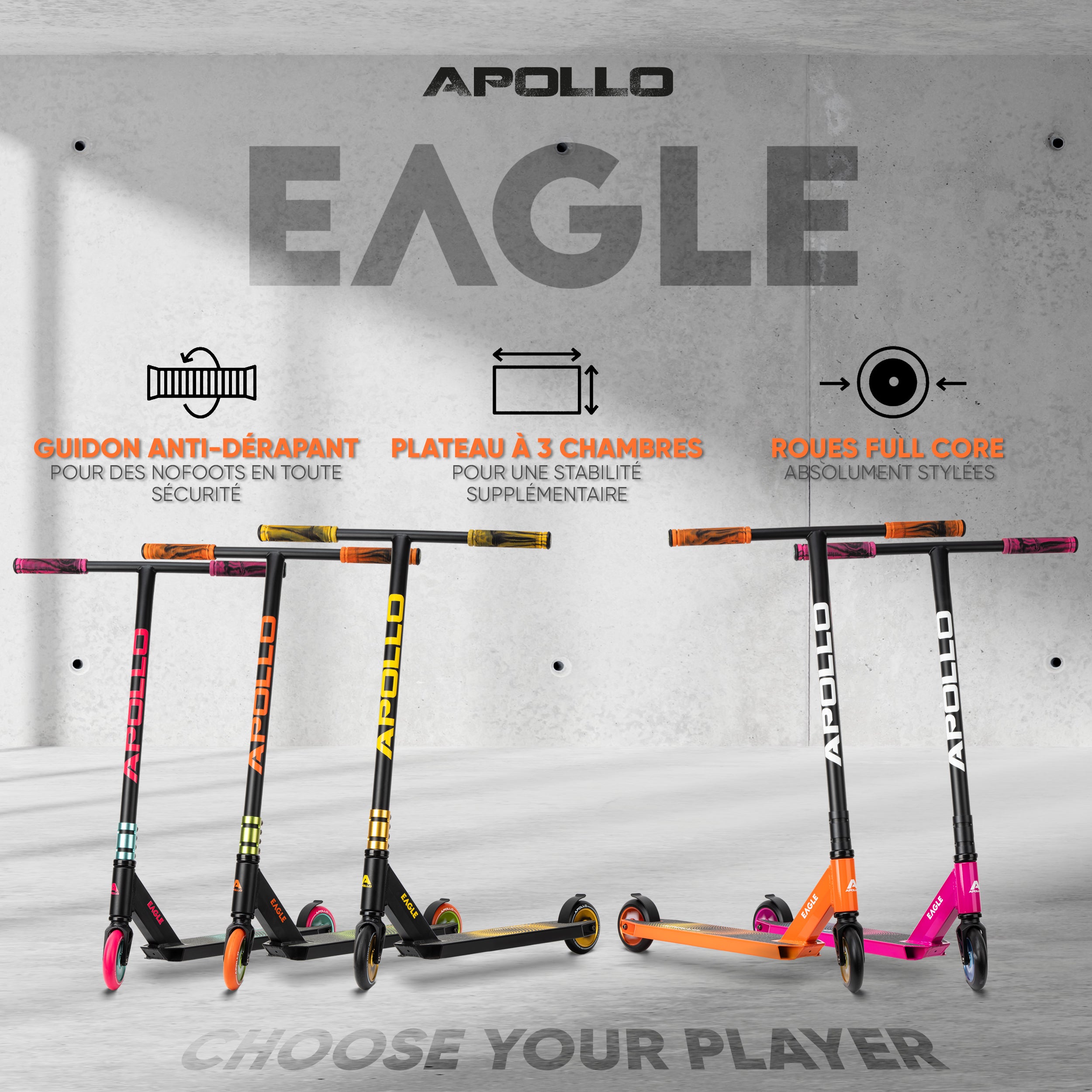 Apollo - Trottinette freestyle Apollo "Eagle" - Noir Vert Orange