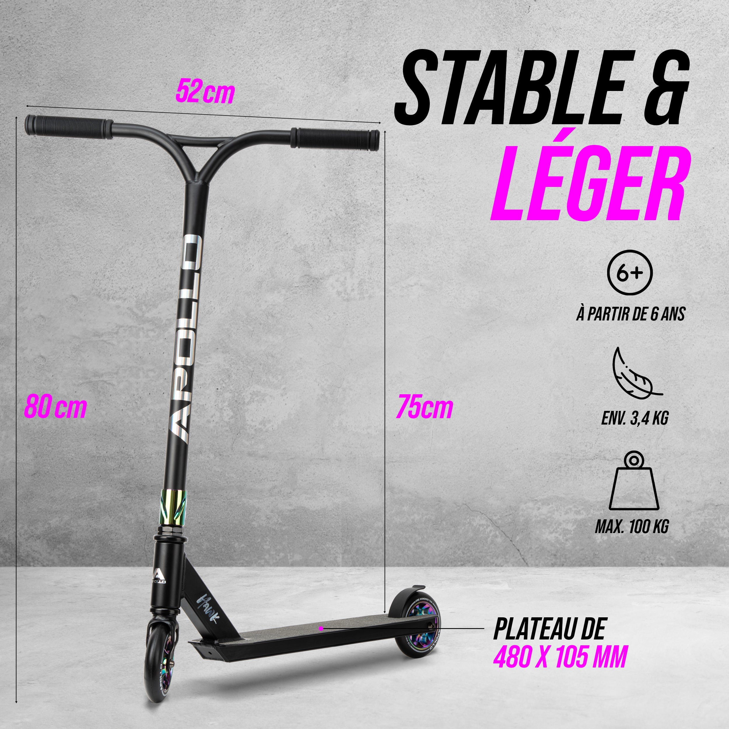 Apollo - Apollo Trottinette de Stunt "Hawk" - Black Rainbow