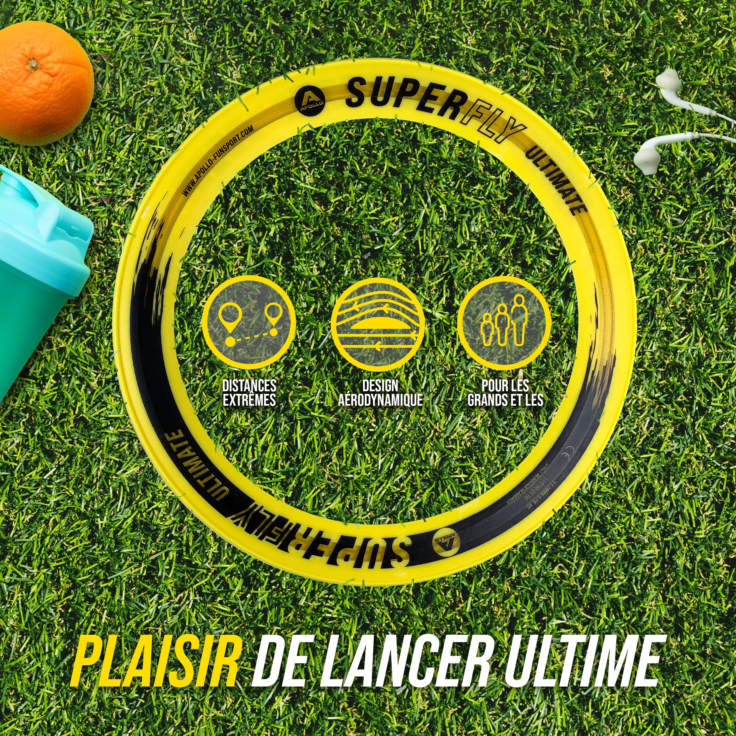 Apollo - Anneau de lancer Apollo Superfly - Disque Volant Professionnel Aérodynamique - Jaune