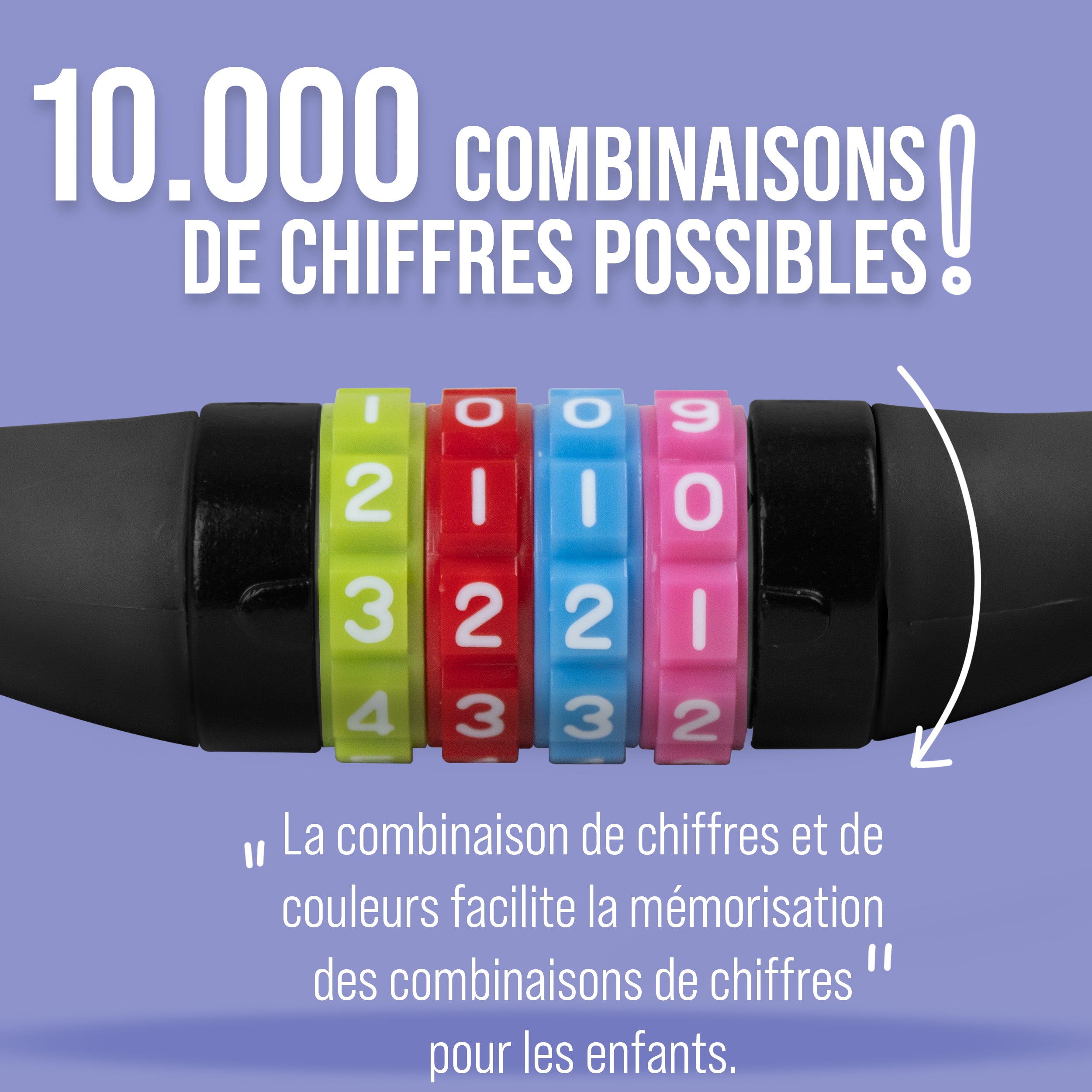 Apollo - Antivol de vélo avec chiffres pour enfants, 10x650 mm, antivol de scooter, cadenas à combinaison - Noir