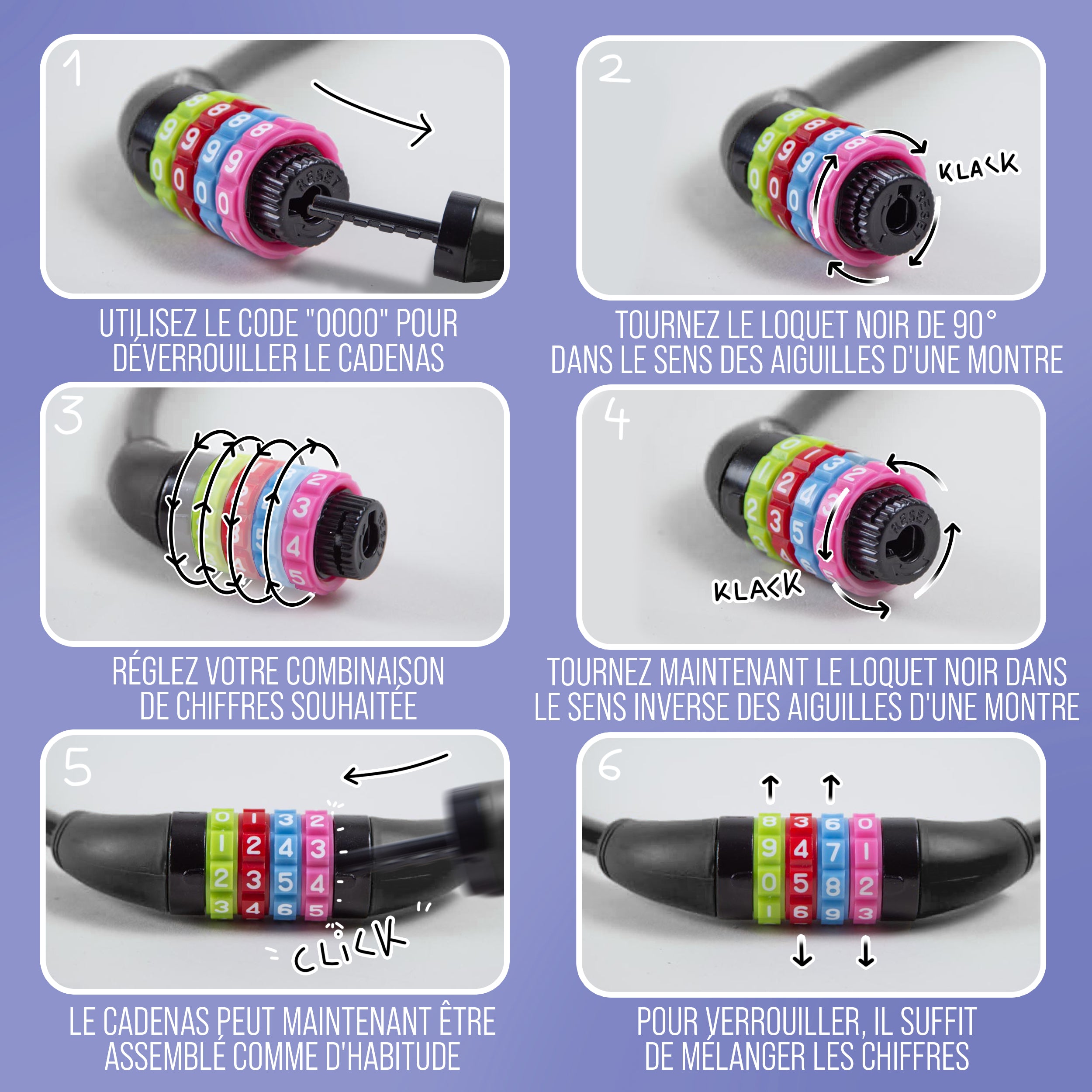 Apollo - Antivol de vélo avec chiffres pour enfants, 10x650 mm, antivol de scooter, cadenas à combinaison - Noir