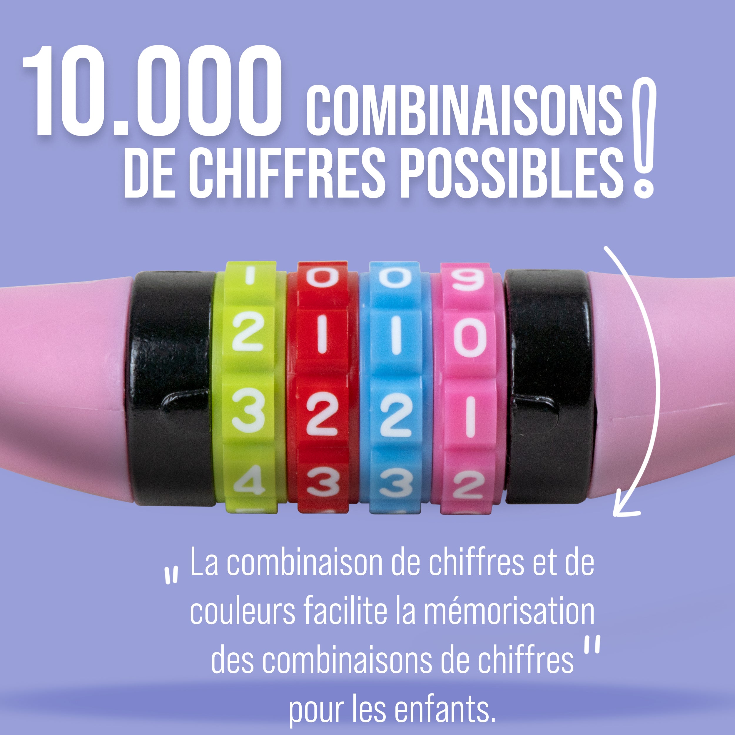 Apollo - Antivol de vélo avec chiffres pour enfants, 10x650 mm, antivol de scooter, cadenas à combinaison - Rose