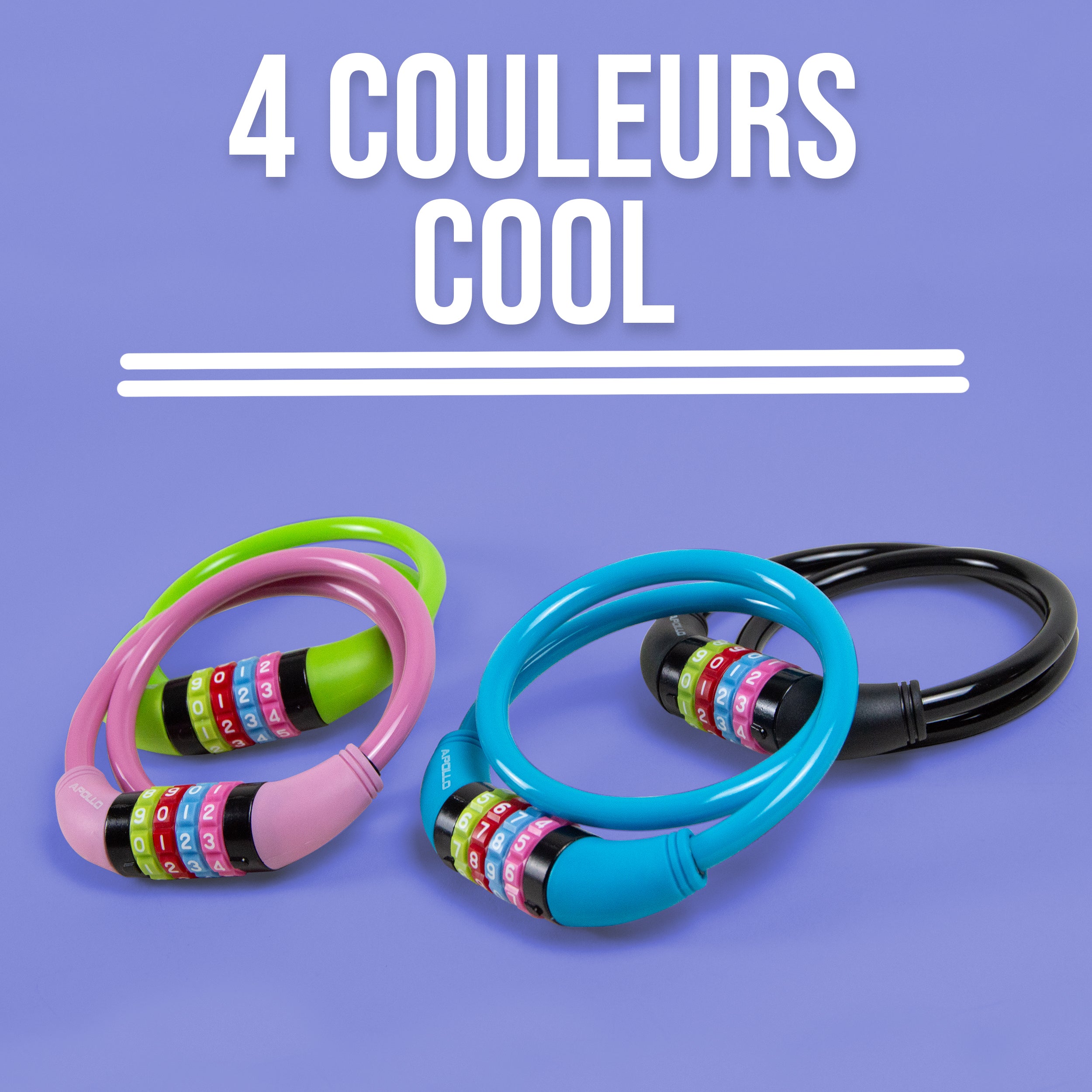 Apollo - Antivol de vélo avec chiffres pour enfants, 10x650 mm, antivol de scooter, cadenas à combinaison - Rose