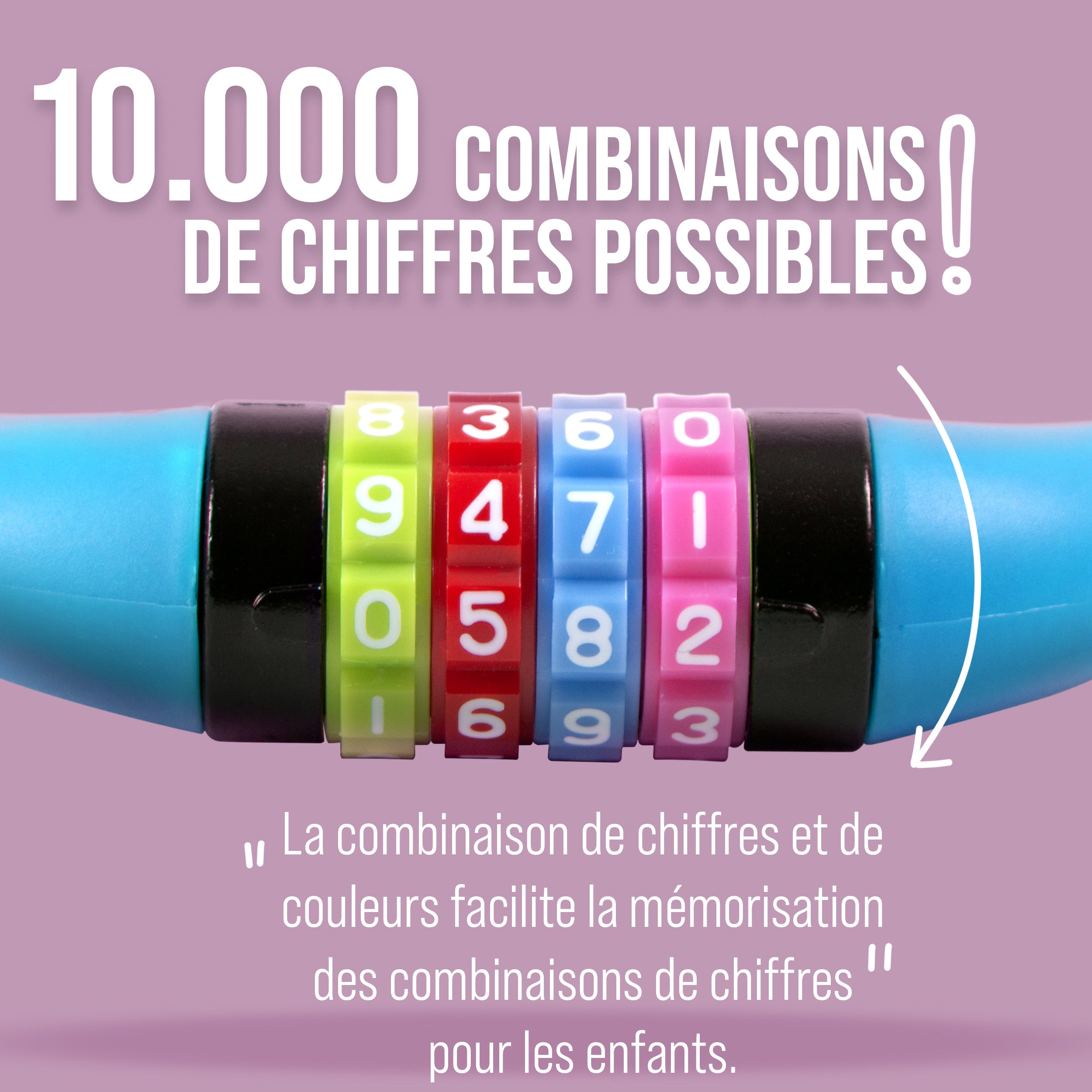 Apollo - Antivol de vélo avec chiffres pour enfants, 10x650 mm, antivol de scooter, cadenas à combinaison - Bleu