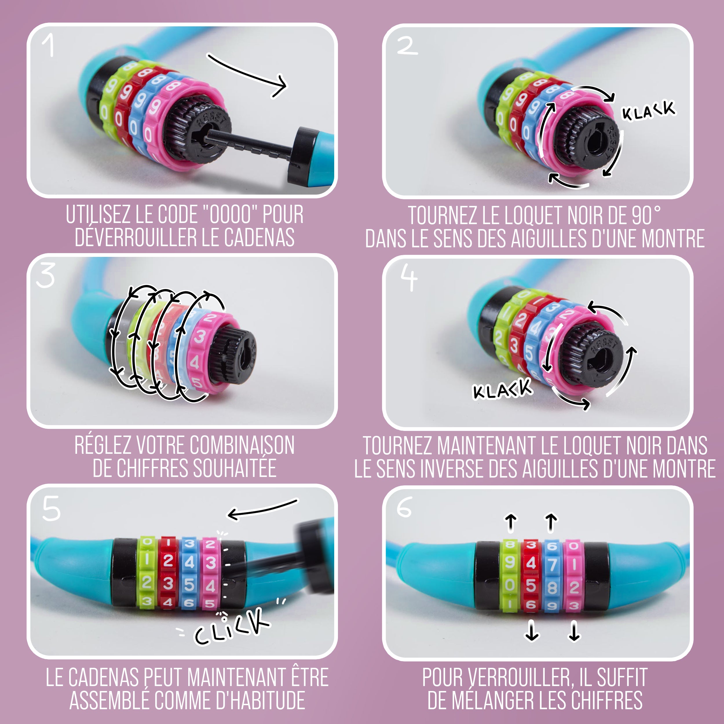 Apollo - Antivol de vélo avec chiffres pour enfants, 10x650 mm, antivol de scooter, cadenas à combinaison - Bleu