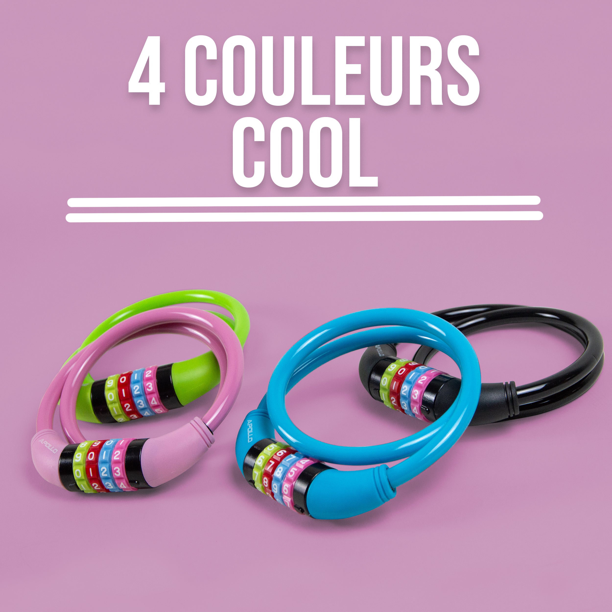 Apollo - Antivol de vélo avec chiffres pour enfants, 10x650 mm, antivol de scooter, cadenas à combinaison - Bleu