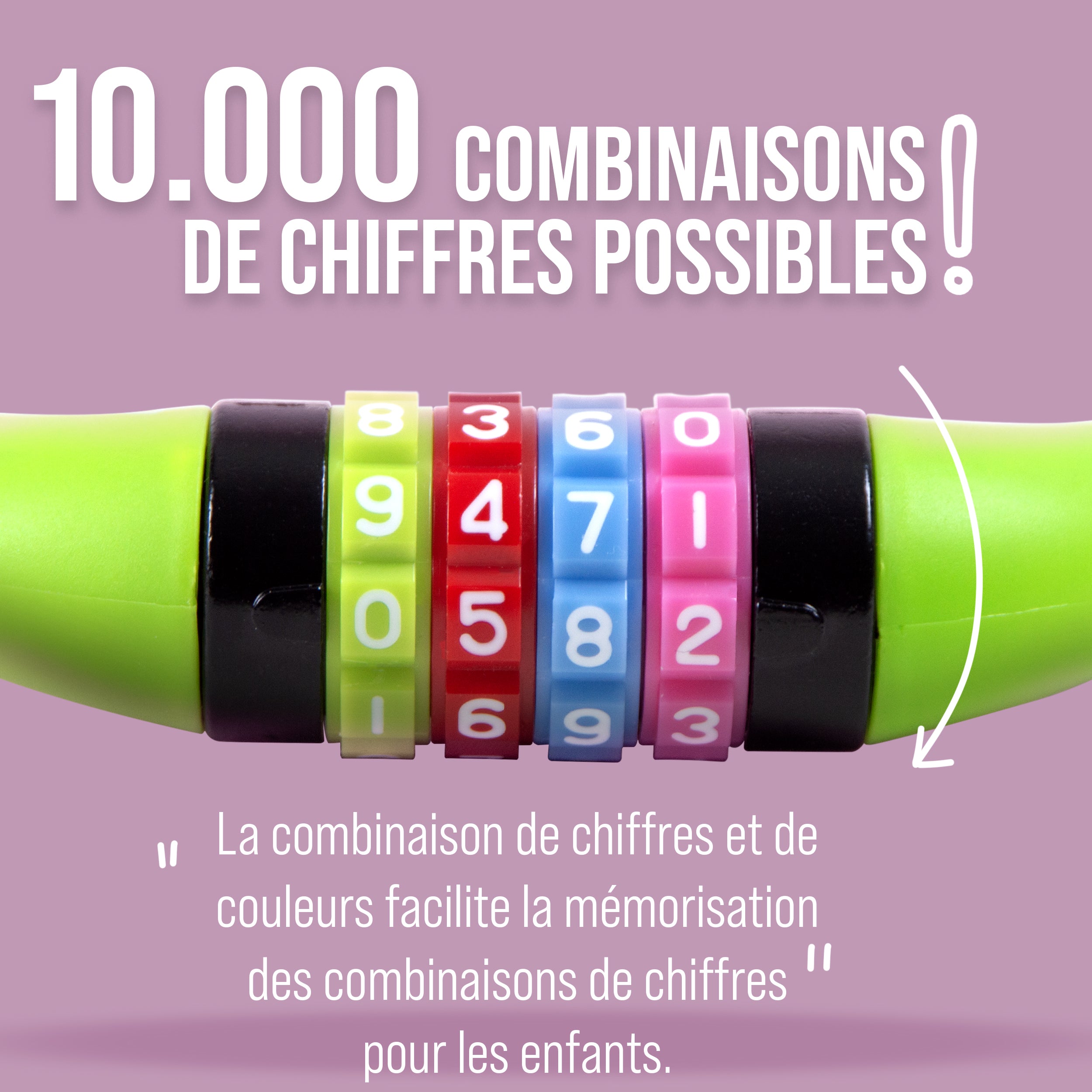 Apollo - Antivol de vélo avec chiffres pour enfants, 10x650 mm, antivol de scooter, cadenas à combinaison - Vert