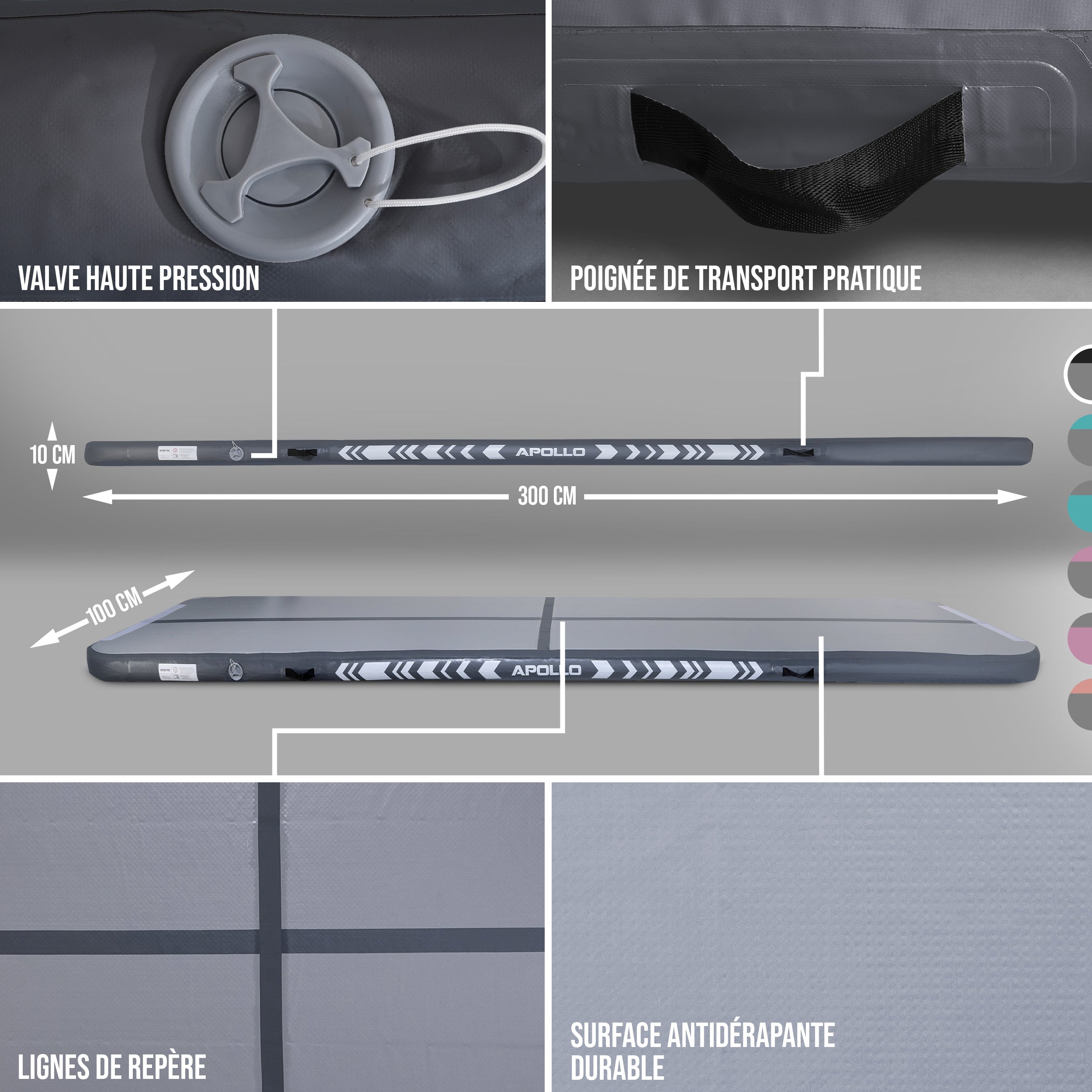 Apollo - Air Mat Pro - Tapis de suivi de l'air - Grey 300x100x10
