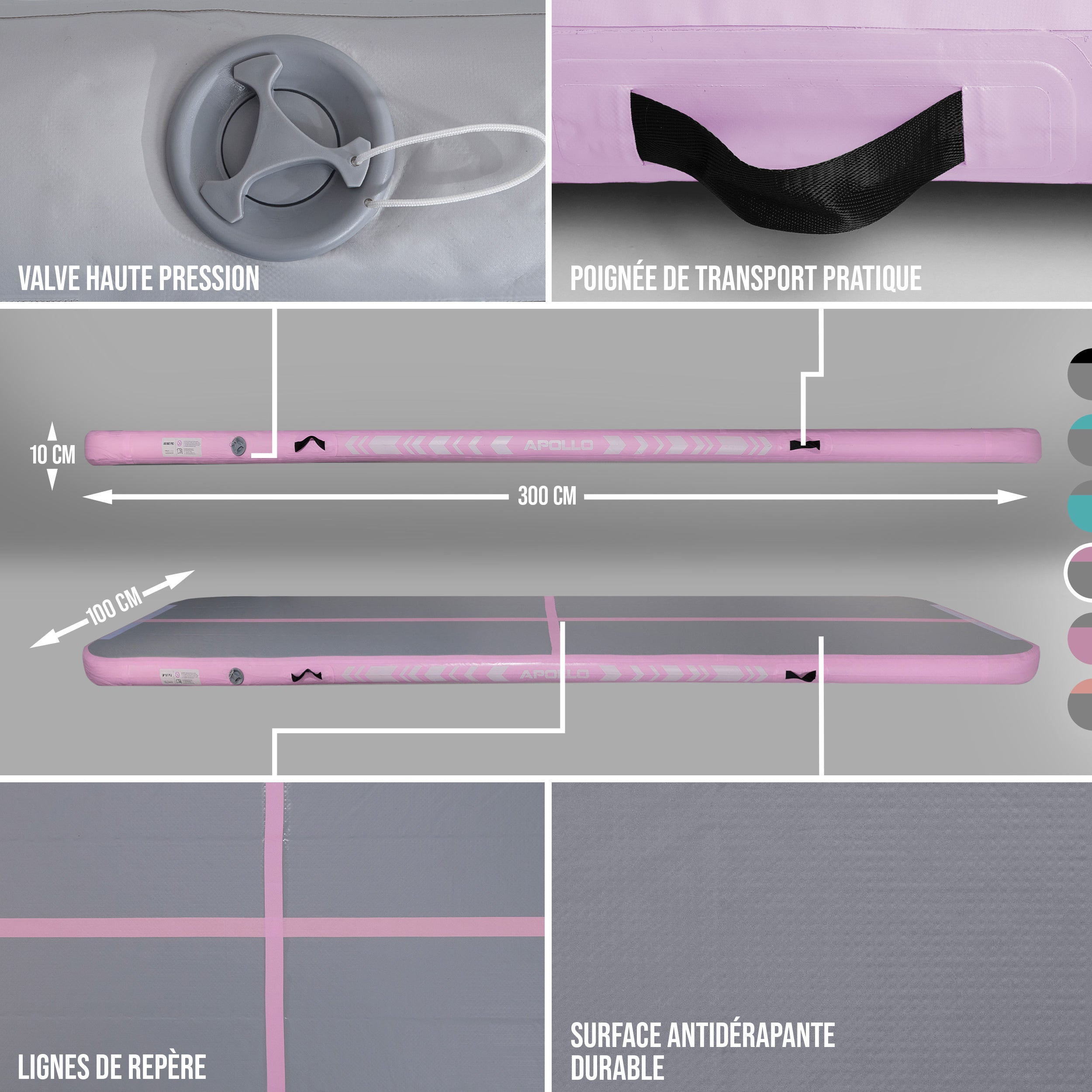 Apollo - Air Mat Pro - Tapis de suivi de l'air - Pink 300x100x10