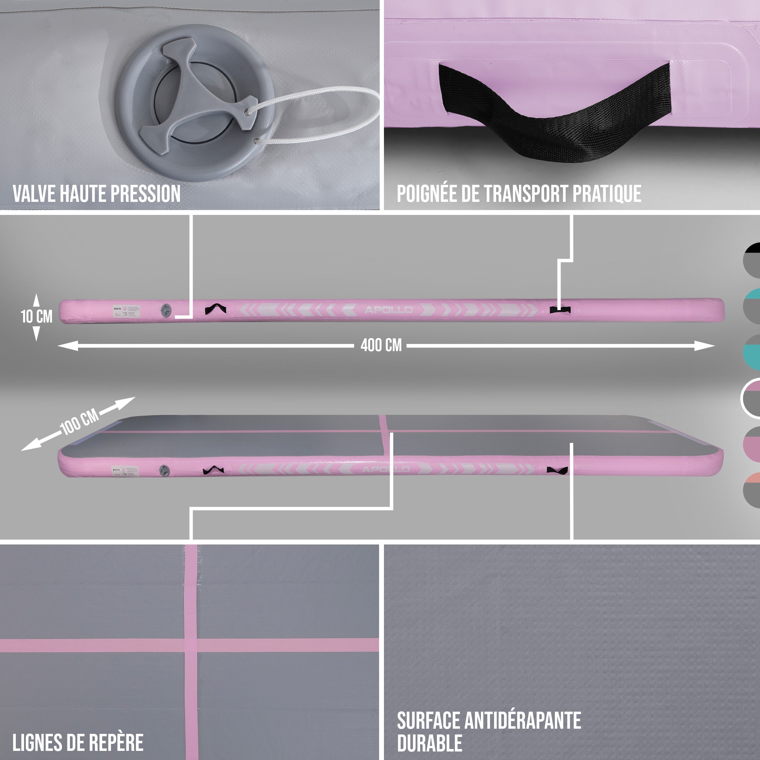 Apollo - Air Mat Pro - Tapis de suivi de l'air - Pink 400x100x10