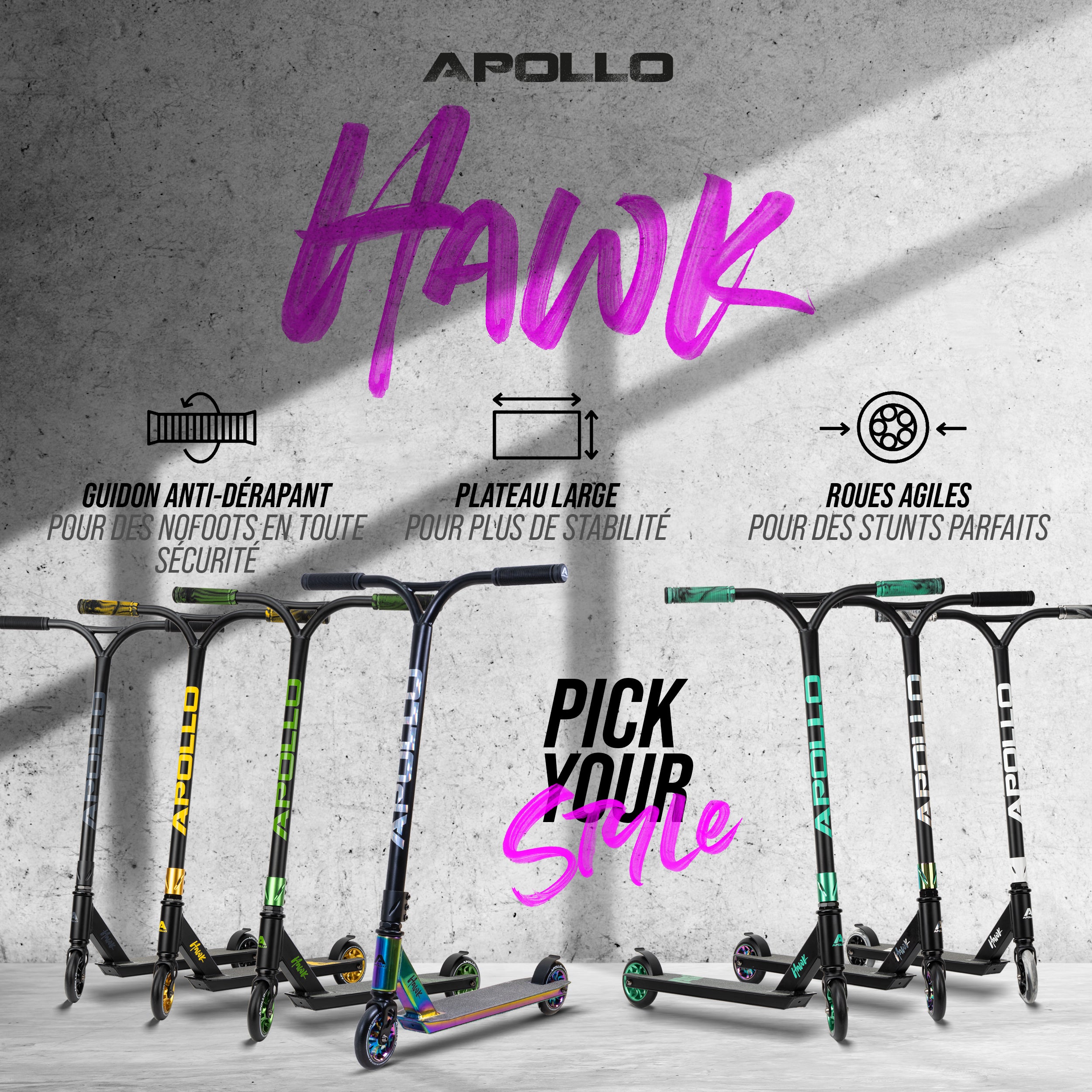 Apollo - Apollo Trottinette de Stunt "Hawk" - Full-Rainbow