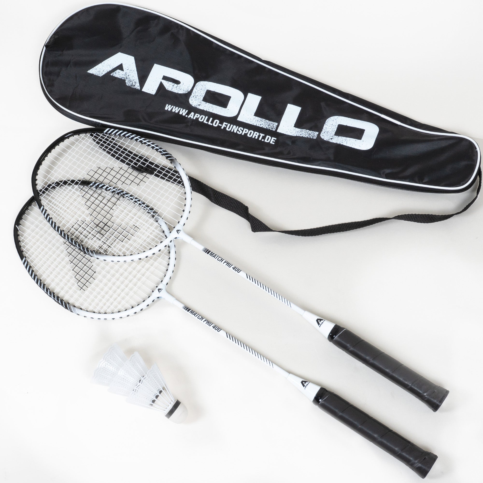 Apollo - Badminton Set Match Pro 400 - Raquette de badminton pour enfants et adultes - Blanc Noir