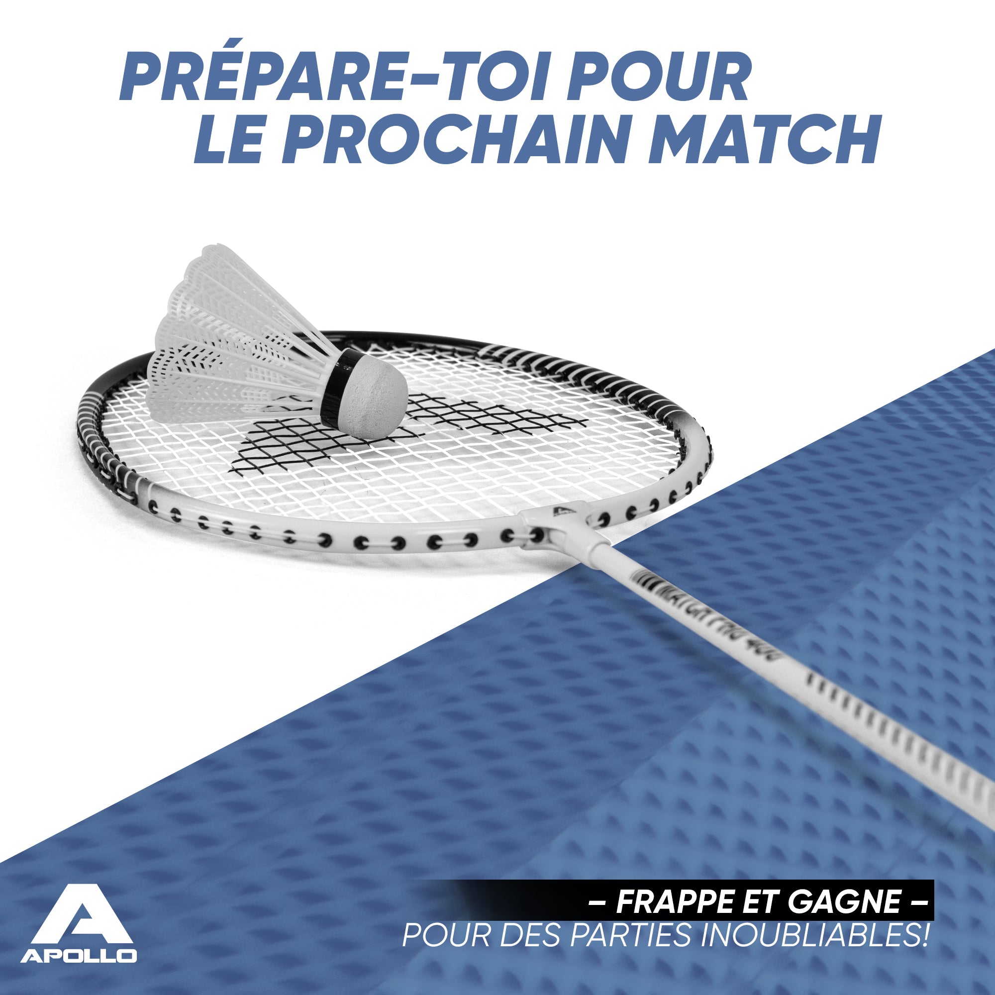 Apollo - Badminton Set Match Pro 400 - Raquette de badminton pour enfants et adultes - Blanc Noir