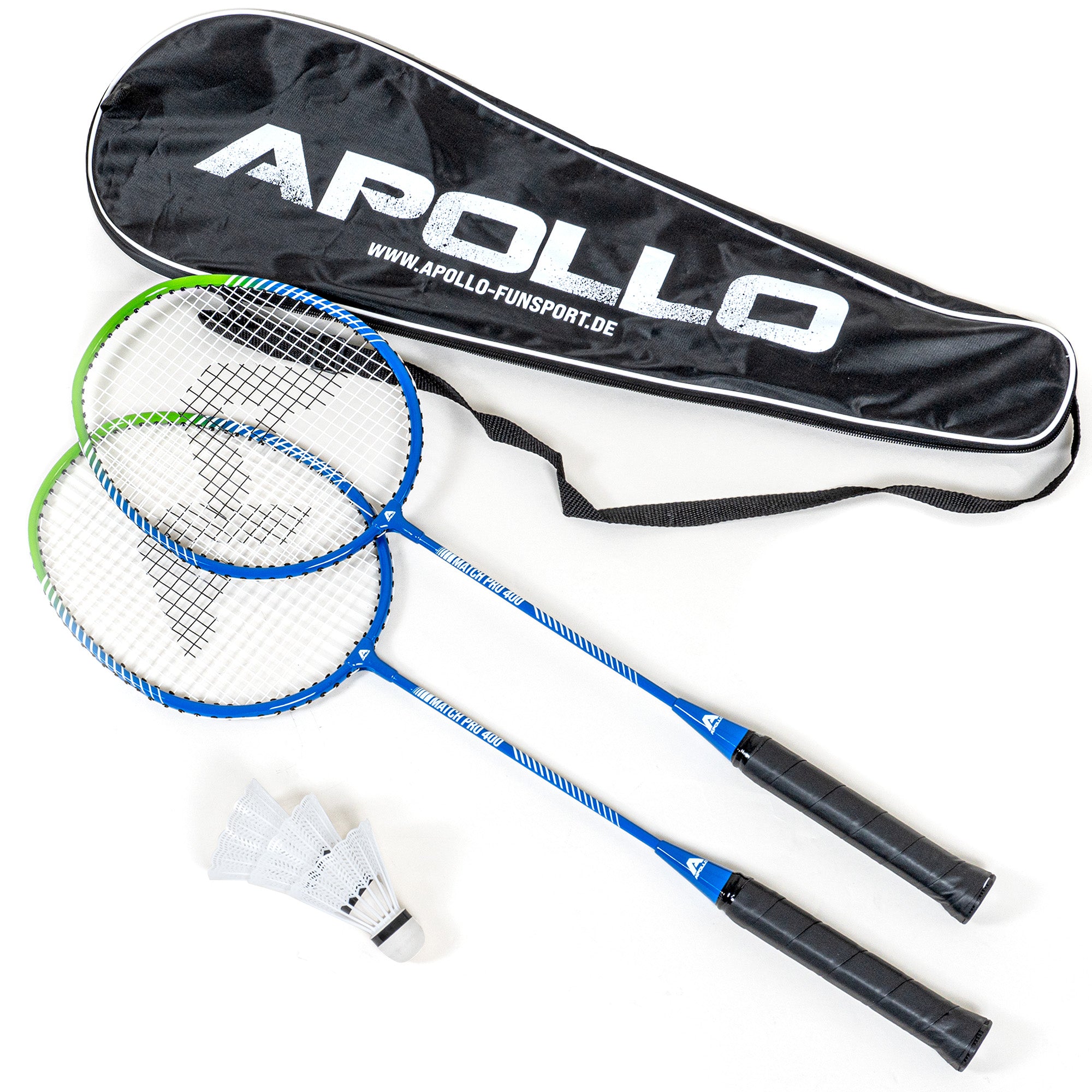 Apollo - Badminton Set Match Pro 400 - Raquette de badminton pour enfants et adultes - Bleu Vert