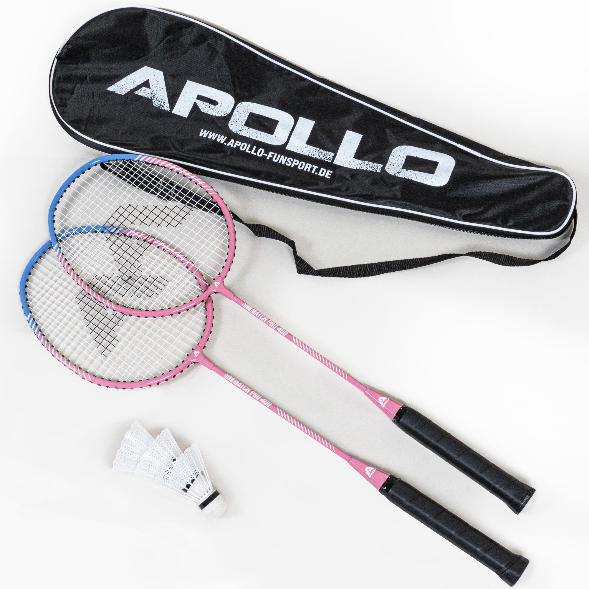 Apollo - Badminton Set Match Pro 400 - Raquette de badminton pour enfants et adultes - Bleu Rose