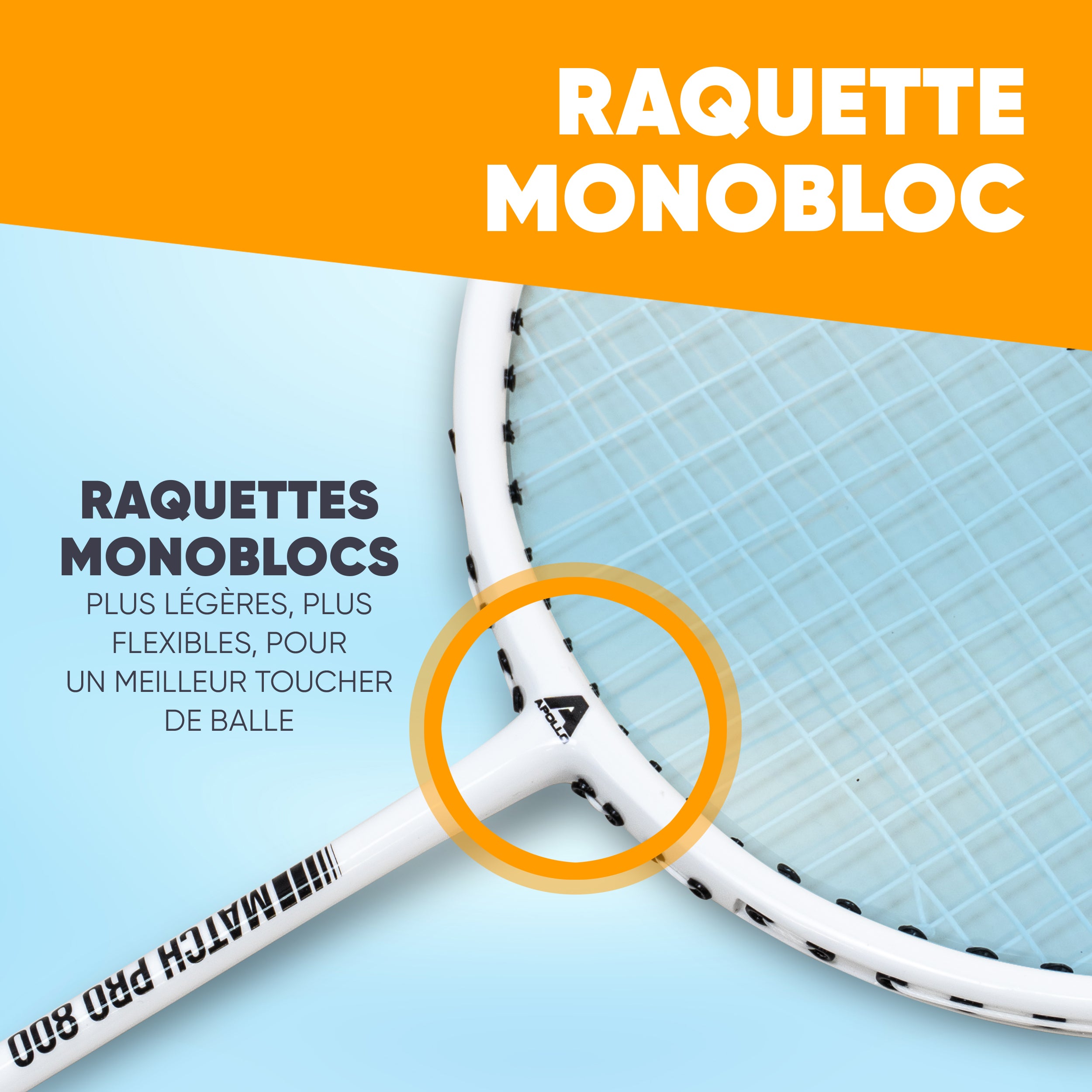 Apollo - Set de badminton Match Pro 800 – inclus : sac de transport, 2 raquettes, volants - Blanc Noir